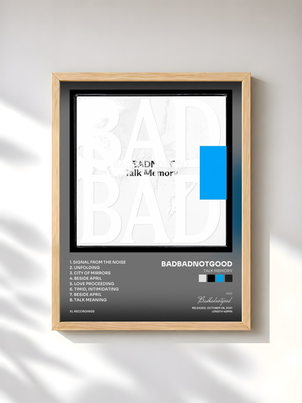 #bois Tableau de l'album Talk Memory de Badbadnotgood, cadre en bois brut, imprimé et encadré en France
