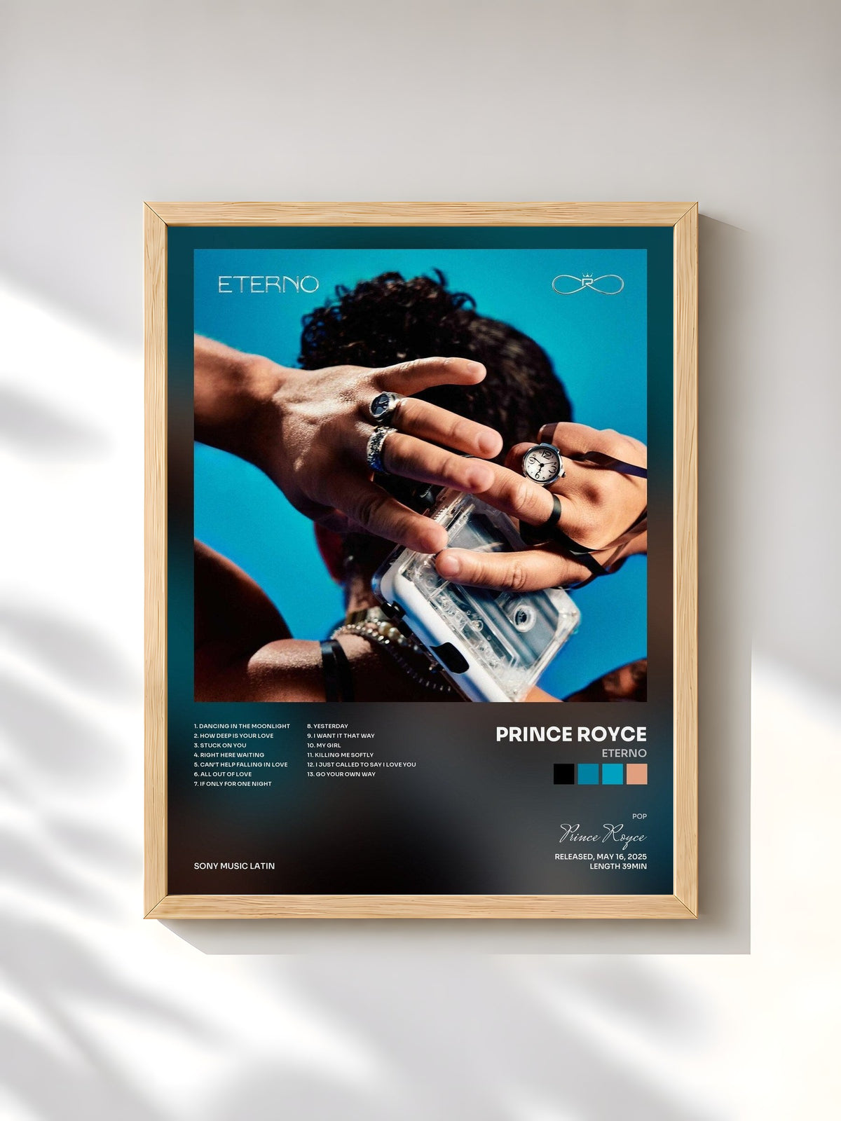 #bois Tableau de l'album ETERNO de Prince Royce, cadre en bois brut, imprimé et encadré en France