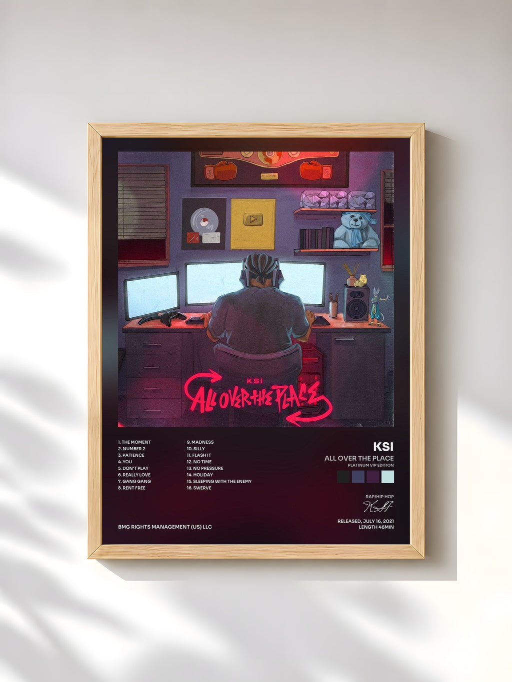 #bois Tableau de l'album All Over The Place (Platinum VIP Edition) de KSI, cadre en bois brut, imprimé et encadré en France