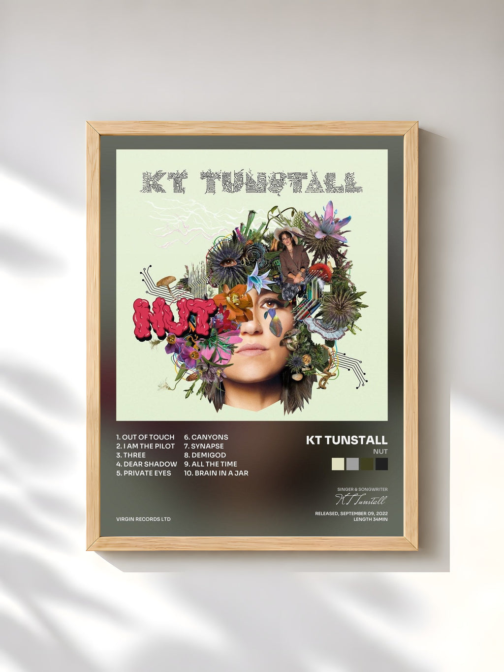 #bois Tableau de l'album NUT de KT Tunstall, cadre en bois brut, imprimé et encadré en France