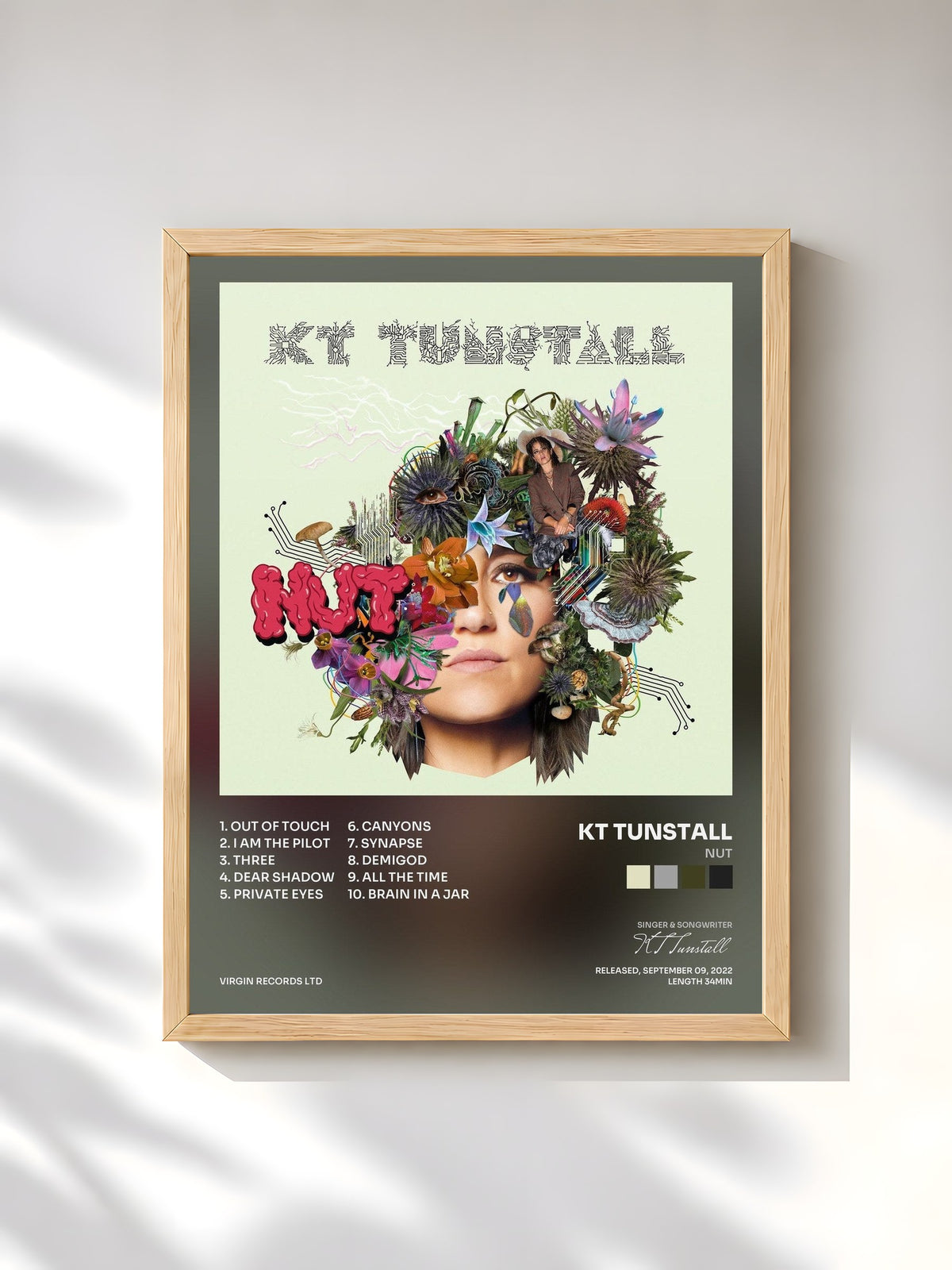 #bois Tableau de l'album NUT de KT Tunstall, cadre en bois brut, imprimé et encadré en France