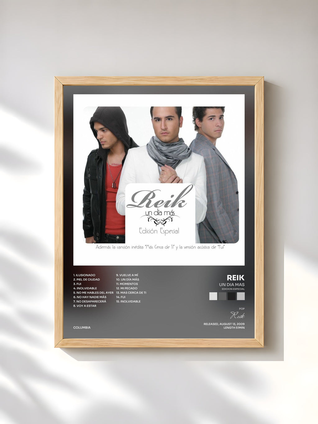 #bois Tableau de l'album Un Dia Mas (Edicion Especial) de Reik, cadre en bois brut, imprimé et encadré en France