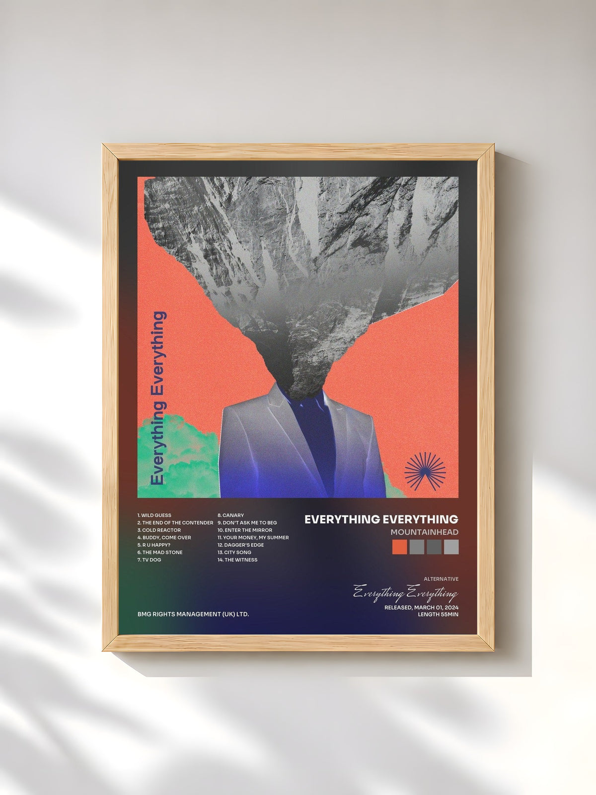 #bois Tableau de l'album Mountainhead de Everything Everything, cadre en bois brut, imprimé et encadré en France