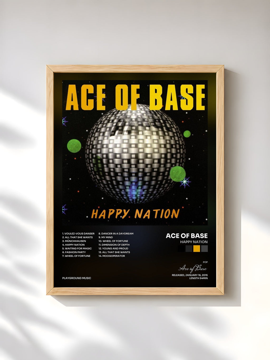 #bois Tableau de l'album Happy Nation de Ace of Base, cadre en bois brut, imprimé et encadré en France