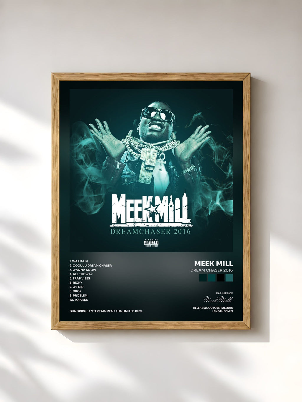 #bois Tableau de l'album Dream Chaser 2016 de Meek Mill, cadre en bois brut, imprimé et encadré en France