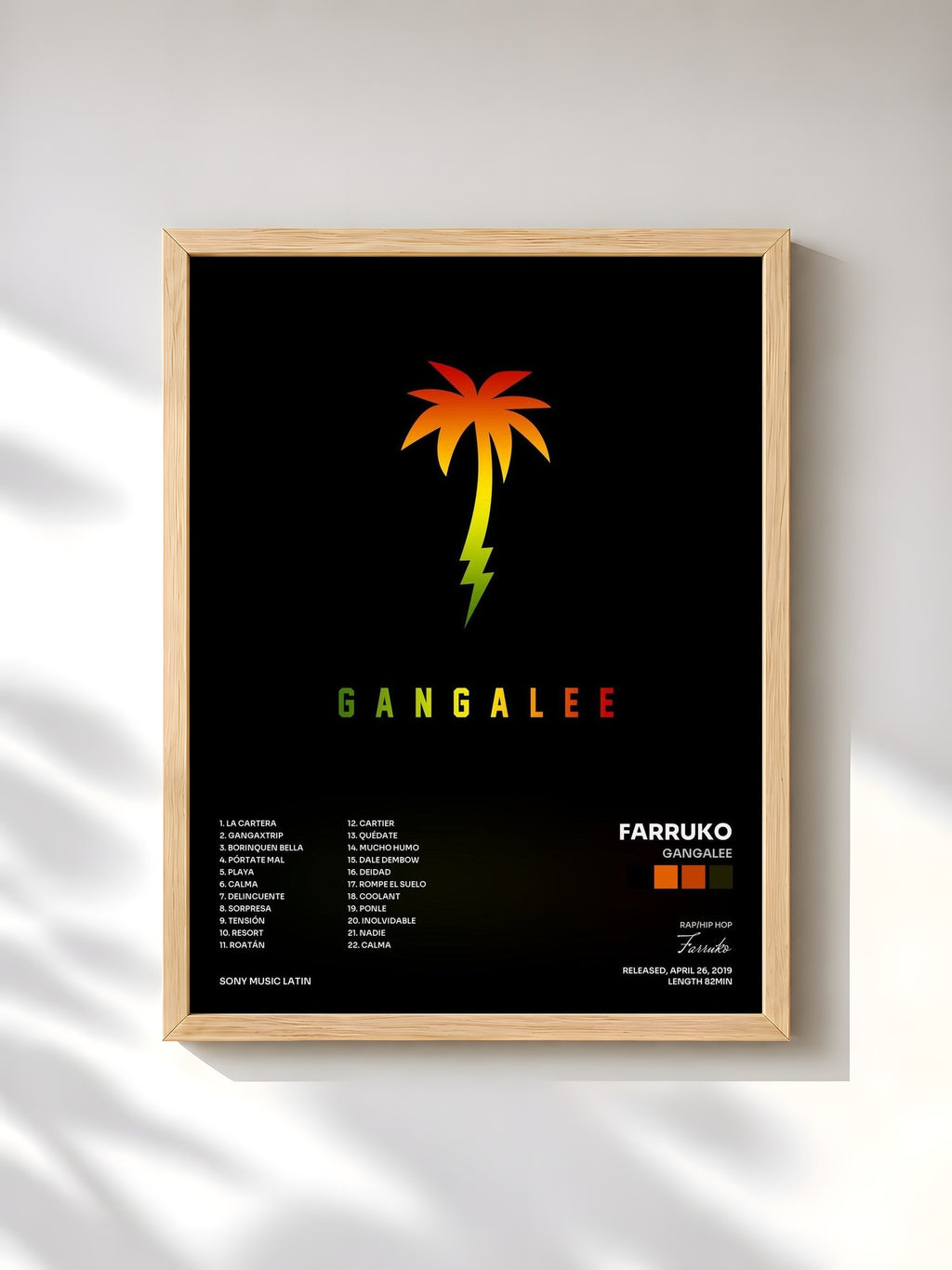 #bois Tableau de l'album Gangalee de Farruko, cadre en bois brut, imprimé et encadré en France