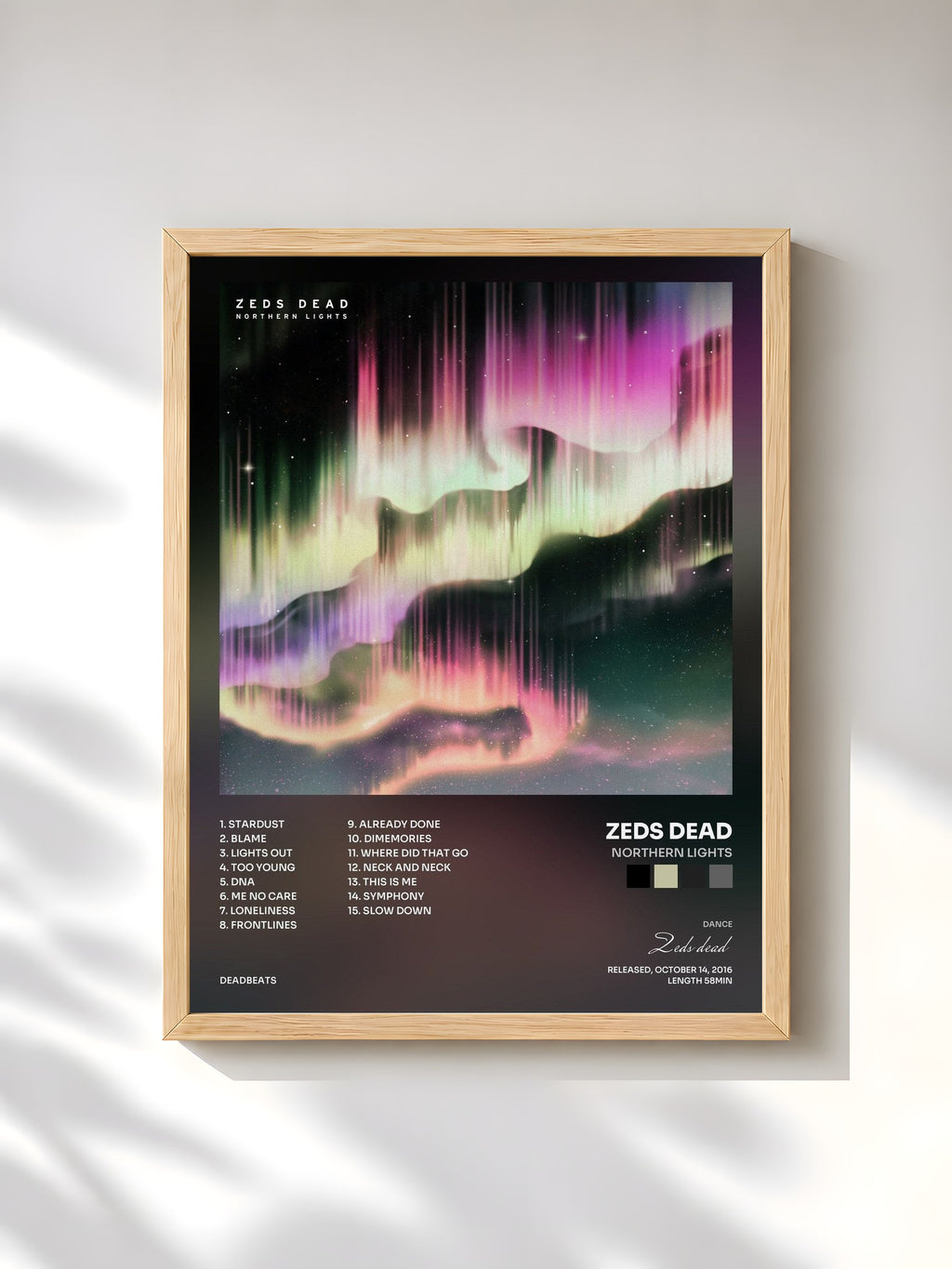 #bois Tableau de l'album Northern Lights de Zeds dead, cadre en bois brut, imprimé et encadré en France