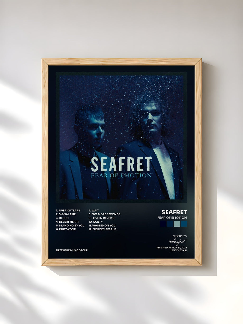 #bois Tableau de l'album Fear Of Emotion de Seafret, cadre en bois brut, imprimé et encadré en France