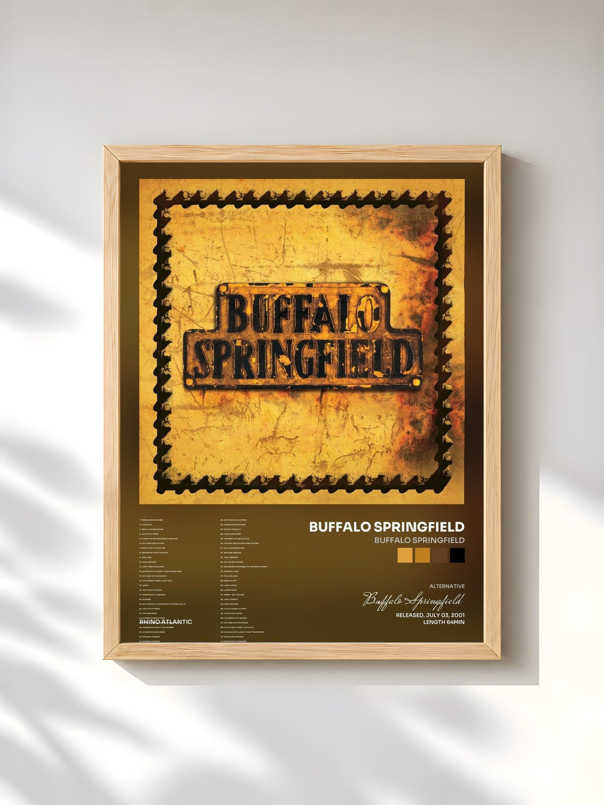#bois Tableau de l'album Buffalo Springfield de Buffalo Springfield, cadre en bois brut, imprimé et encadré en France