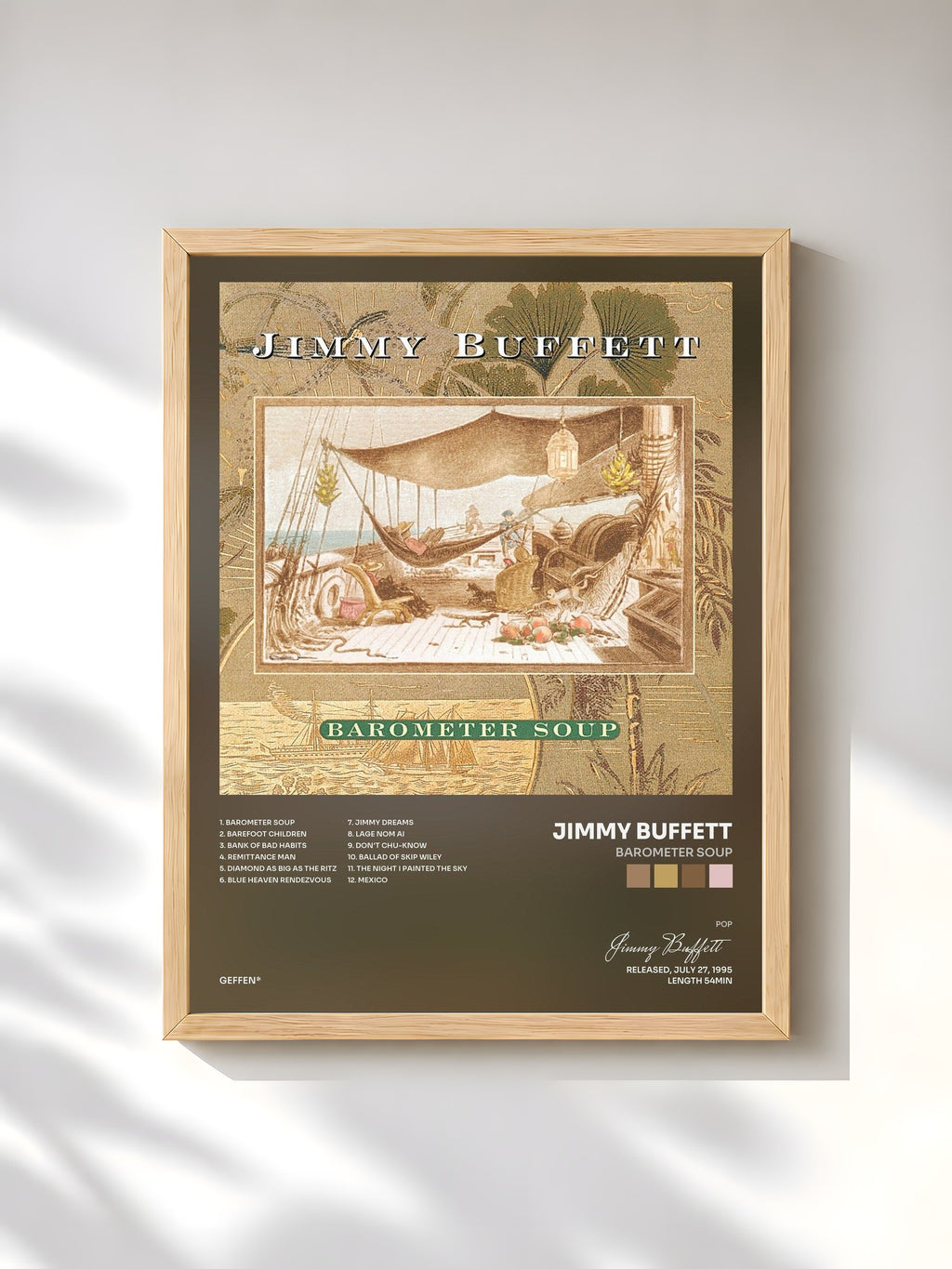 #bois Tableau de l'album Barometer Soup de Jimmy Buffett, cadre en bois brut, imprimé et encadré en France
