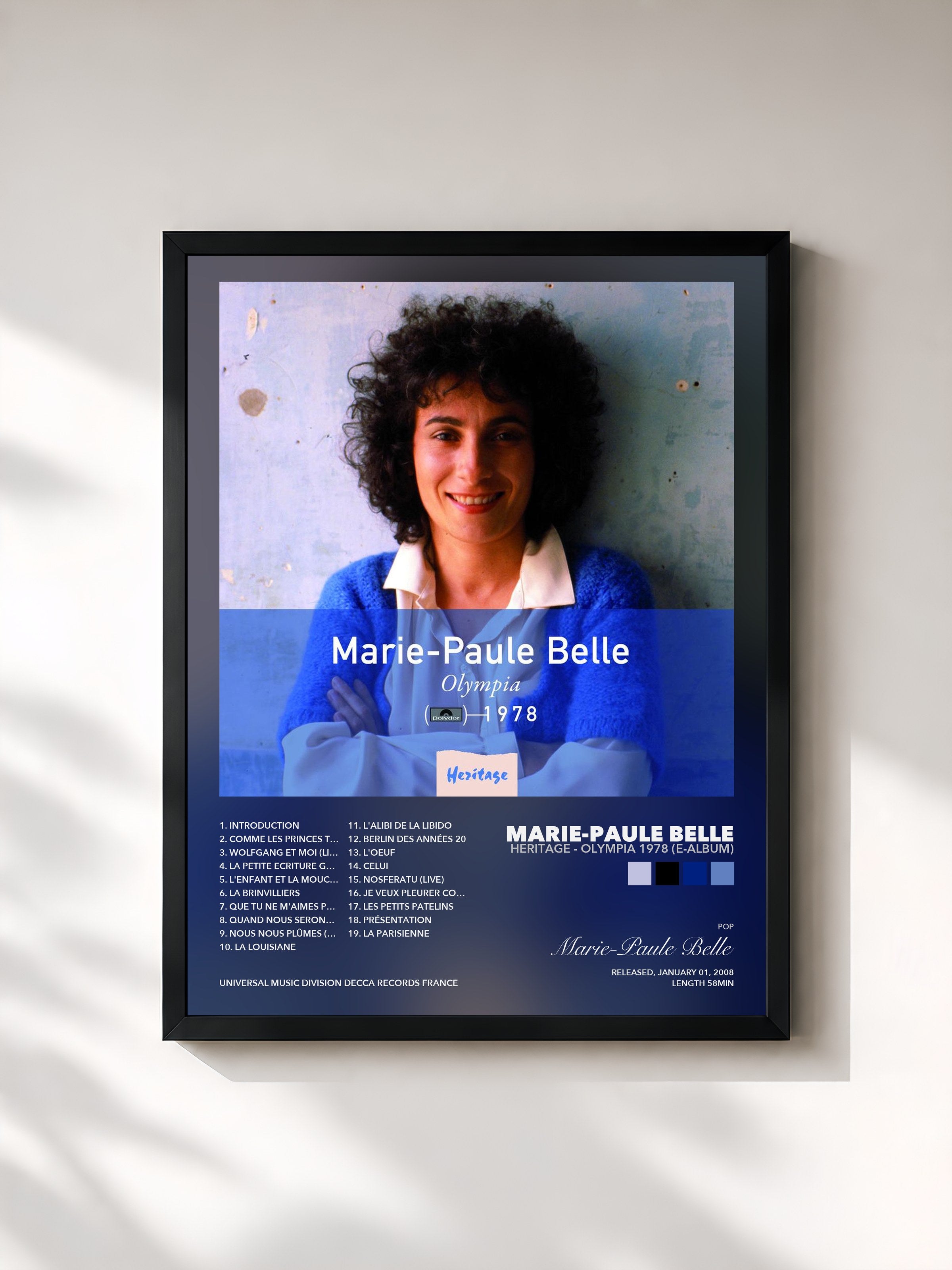 Tableau de l'album Heritage - Olympia 1978 (e-album) de Marie-Paule Belle, imprimé et encadré en France
