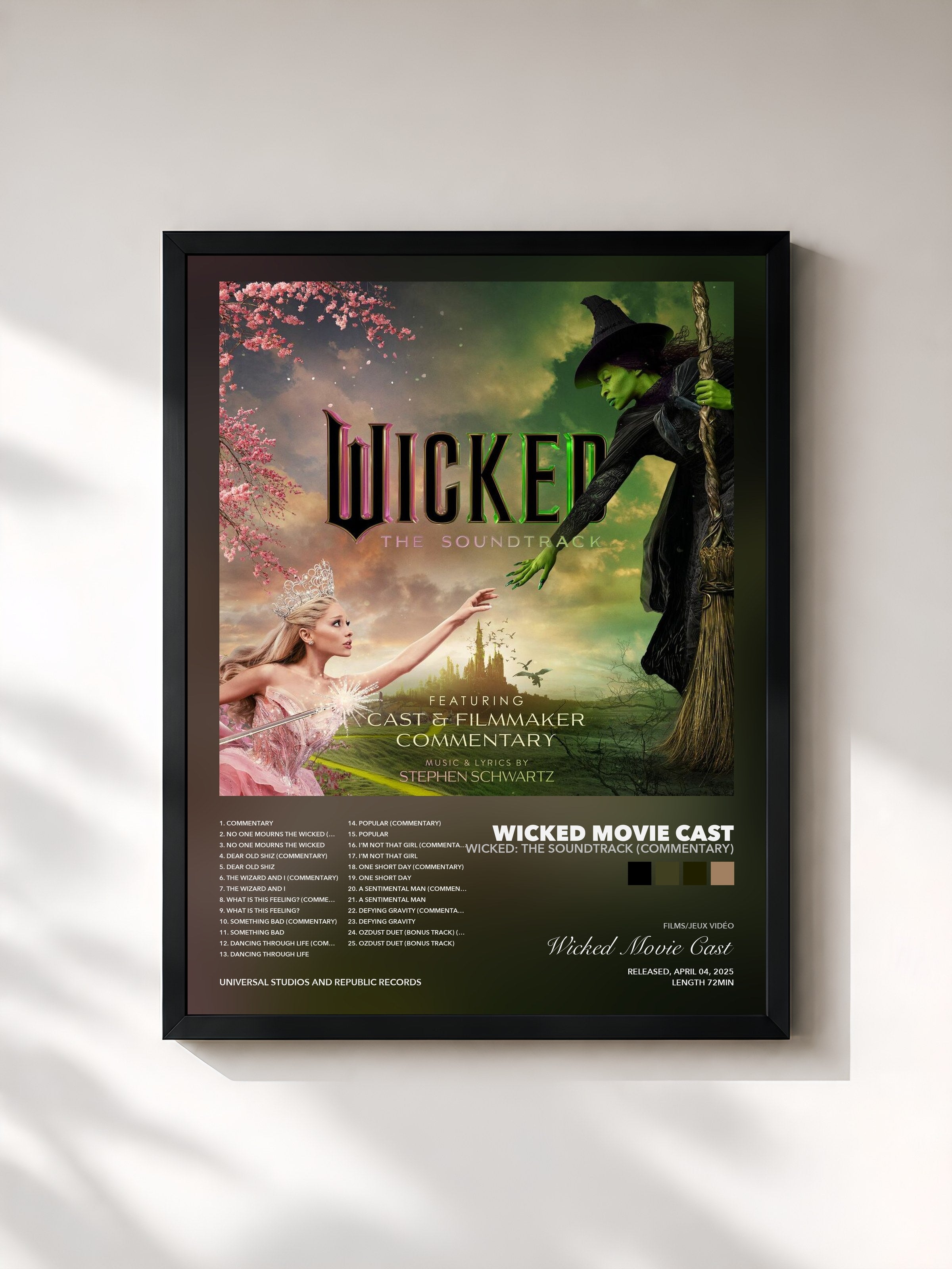 Tableau de l'album Wicked: The Soundtrack (Commentary) de Wicked Movie Cast, imprimé et encadré en France