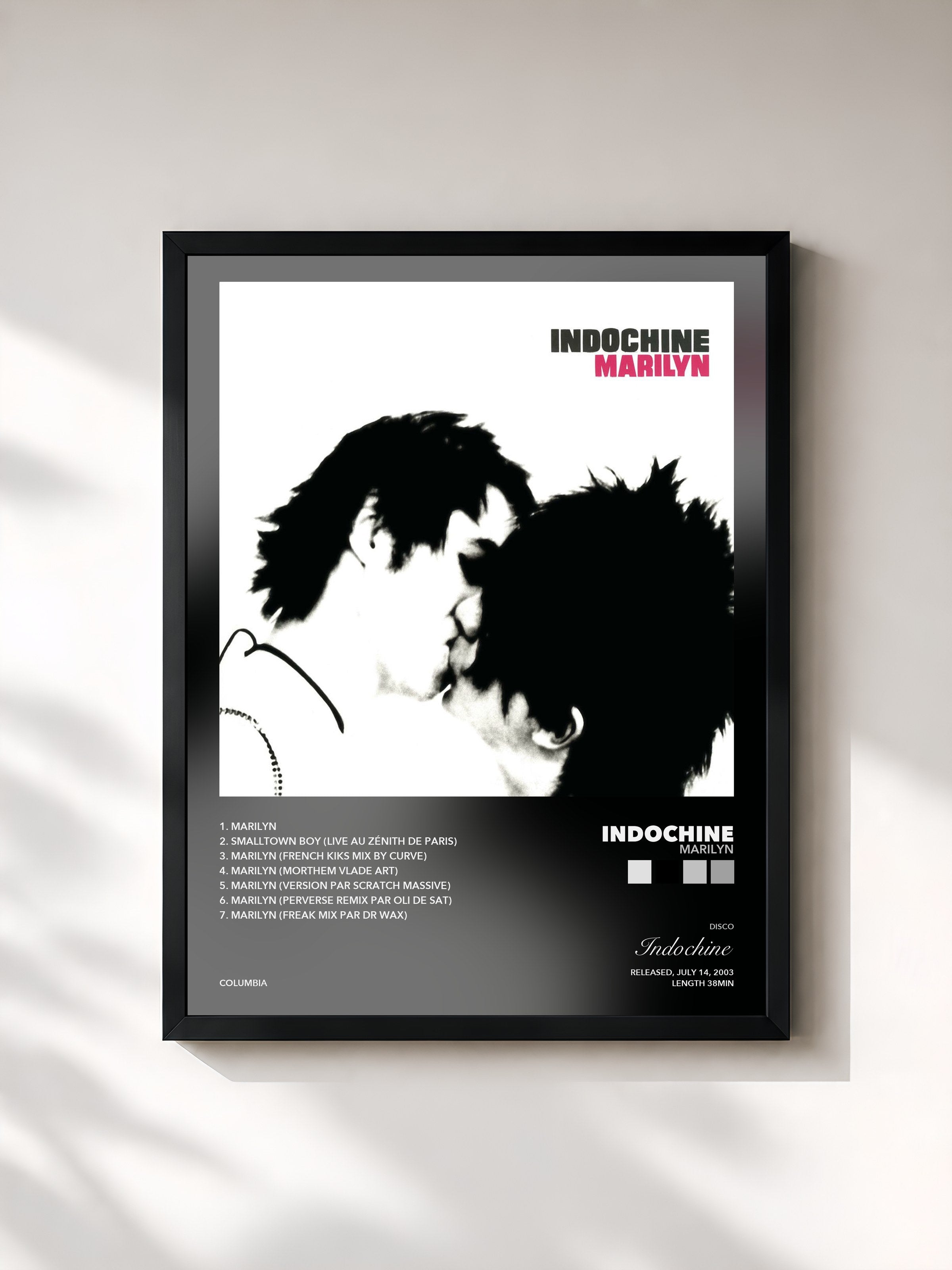 Tableau de l'album Marilyn de Indochine, imprimé et encadré en France