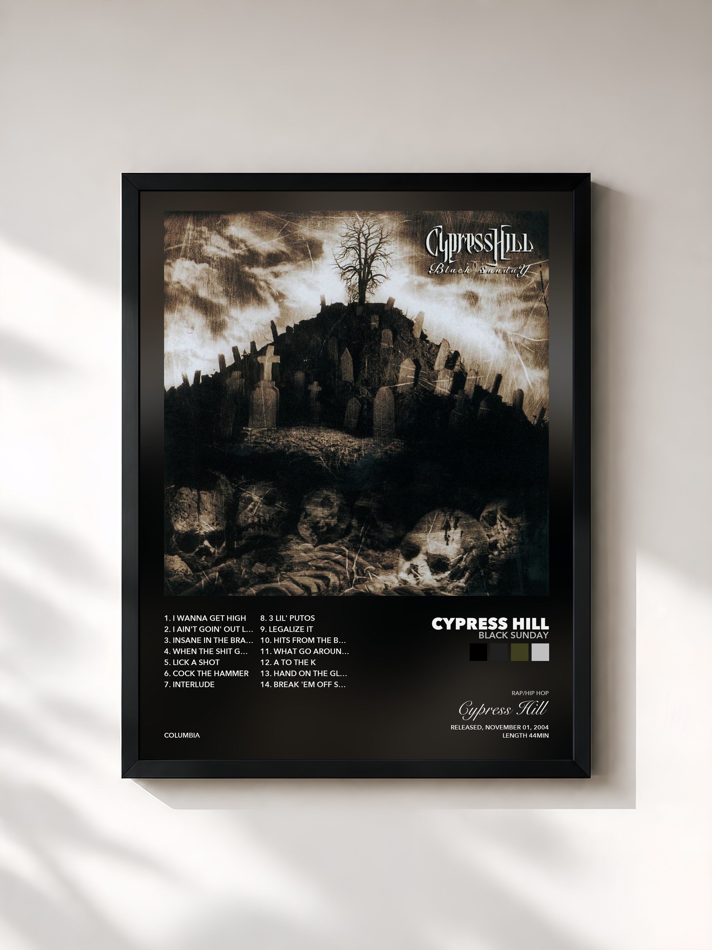 Tableau de l'album Black Sunday de Cypress Hill, imprimé et encadré en France