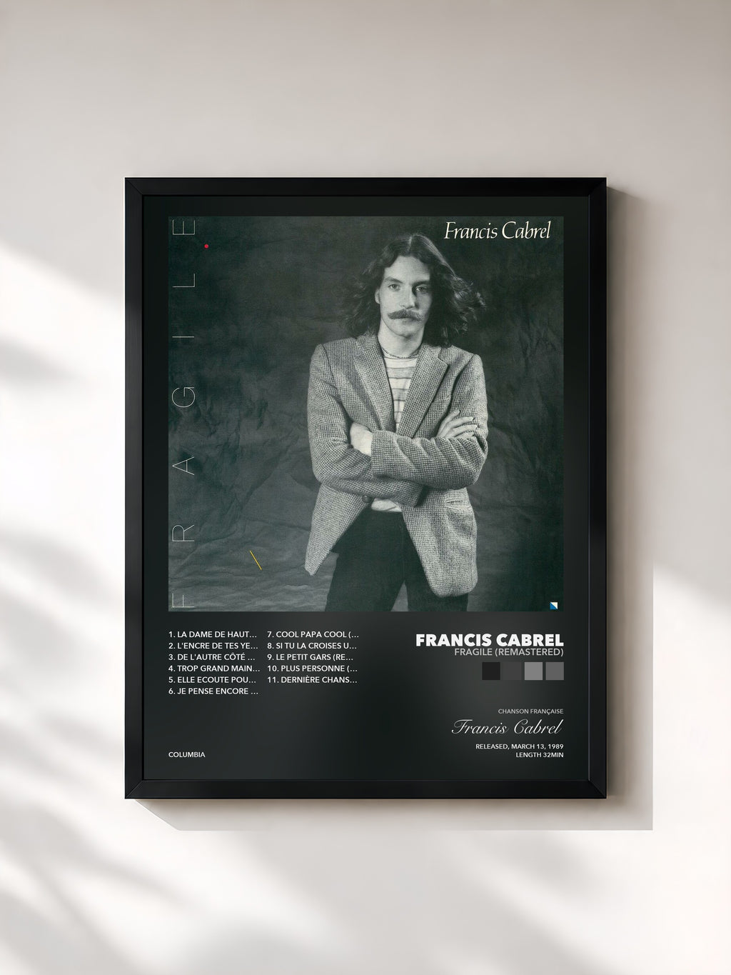 Tableau de l'album Fragile (Remastered) de Francis Cabrel, imprimé et encadré en France