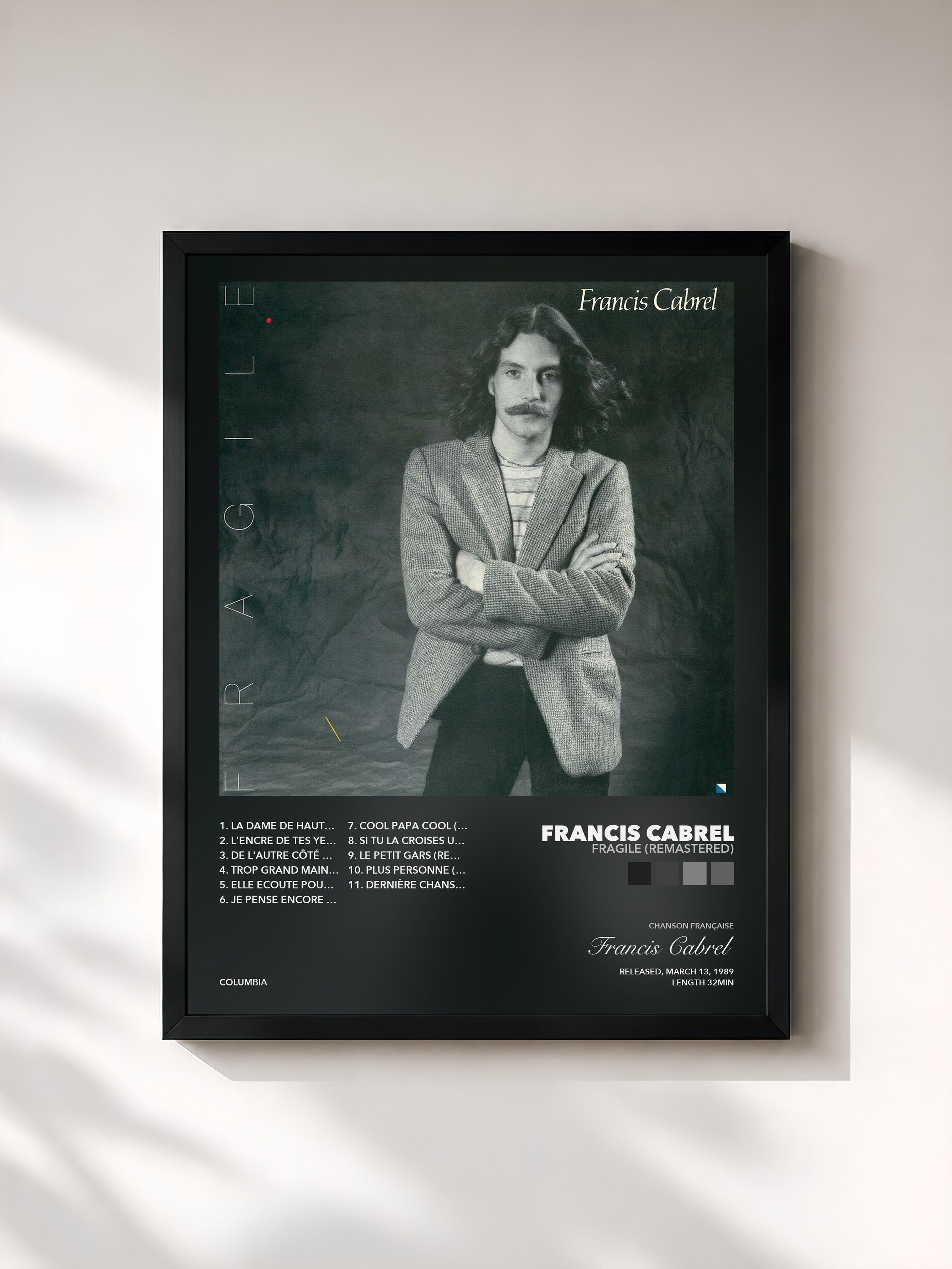 Tableau de l'album Fragile (Remastered) de Francis Cabrel, imprimé et encadré en France