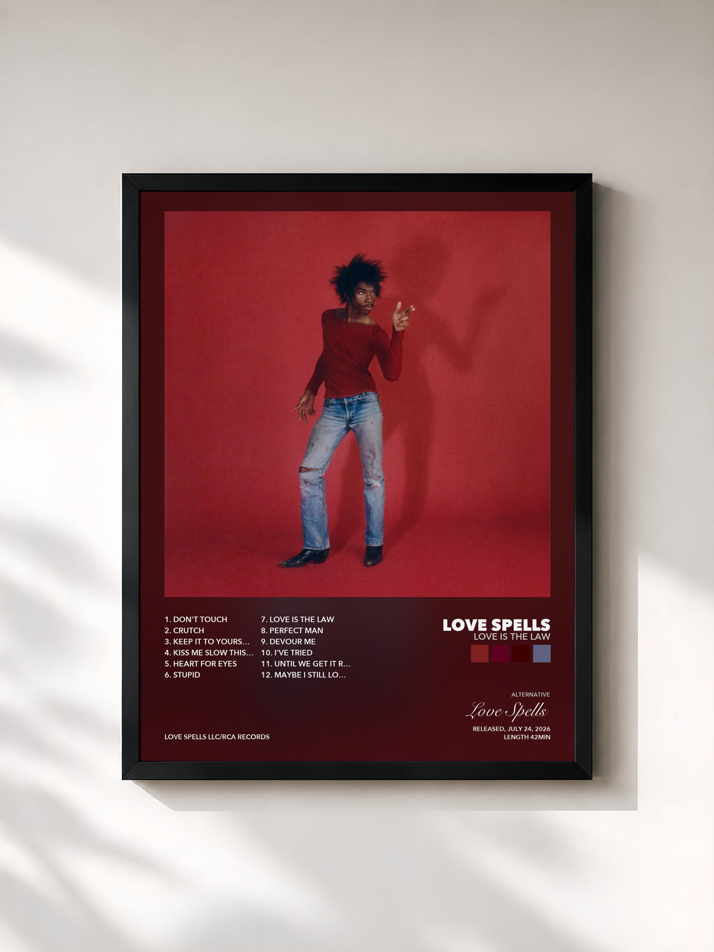 Tableau de l'album LOVE IS THE LAW de Love Spells, imprimé et encadré en France