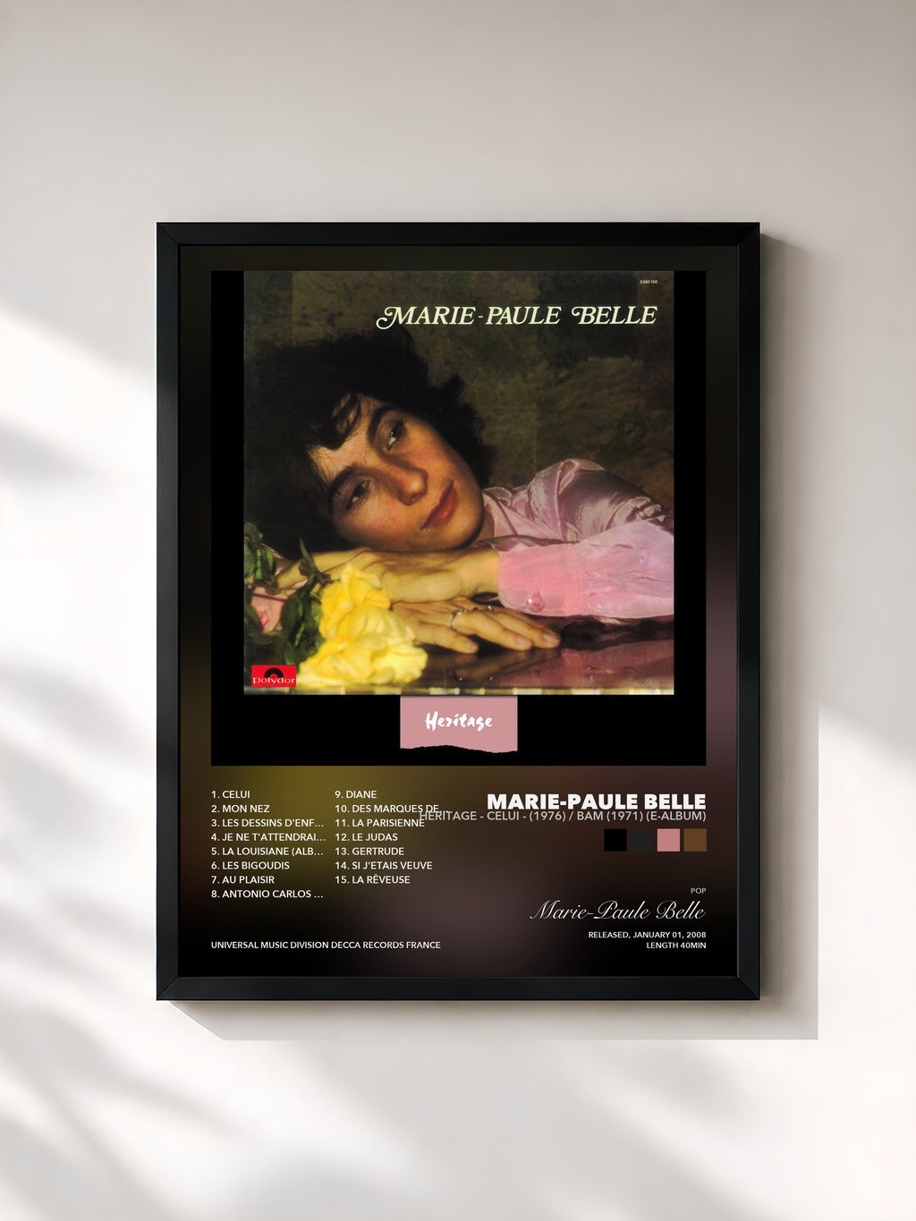 Tableau de l'album Heritage - Celui - (1976) / BAM (1971) (e-album) de Marie-Paule Belle, imprimé et encadré en France