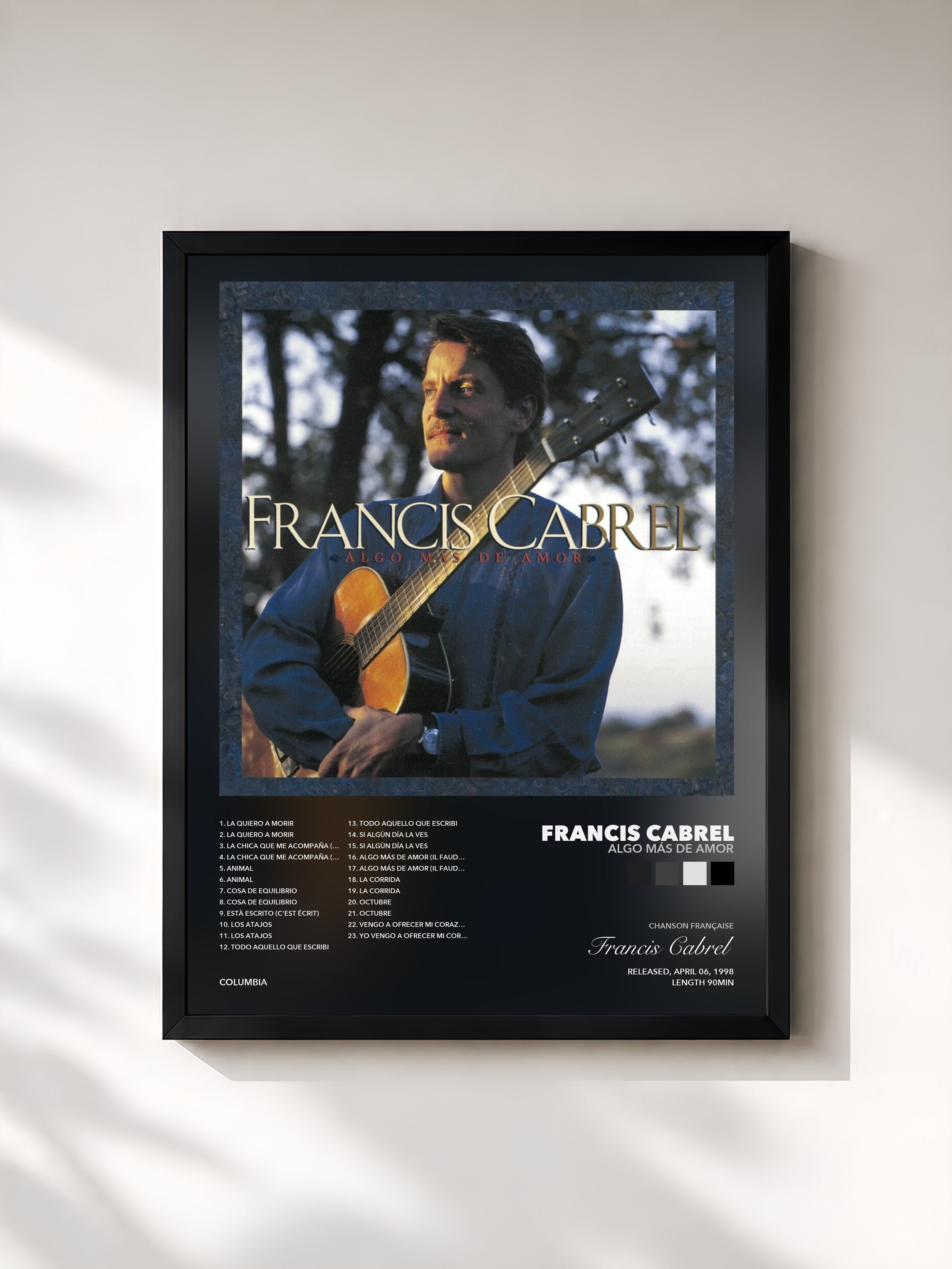 Tableau de l'album Algo Más de Amor de Francis Cabrel, imprimé et encadré en France