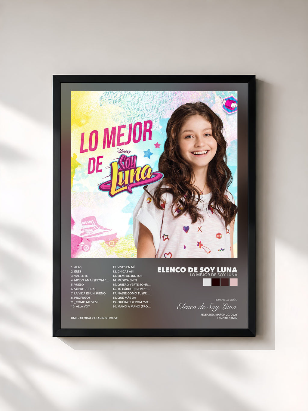 Tableau de l'album Lo mejor de Soy Luna de Elenco de Soy Luna, imprimé et encadré en France
