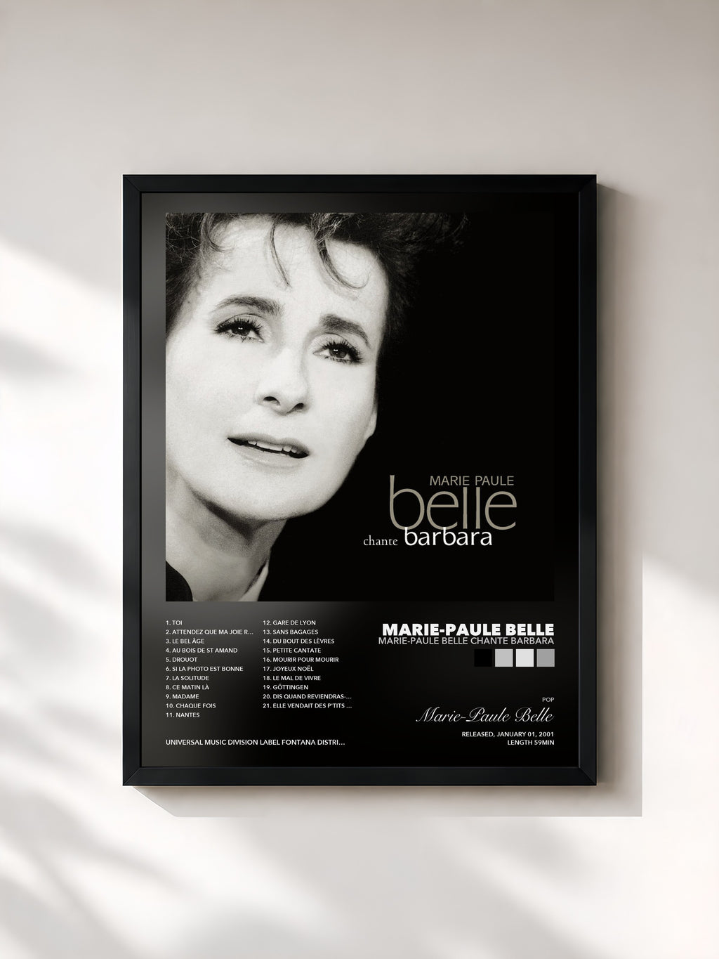 Tableau de l'album Marie-Paule Belle chante Barbara de Marie-Paule Belle, imprimé et encadré en France