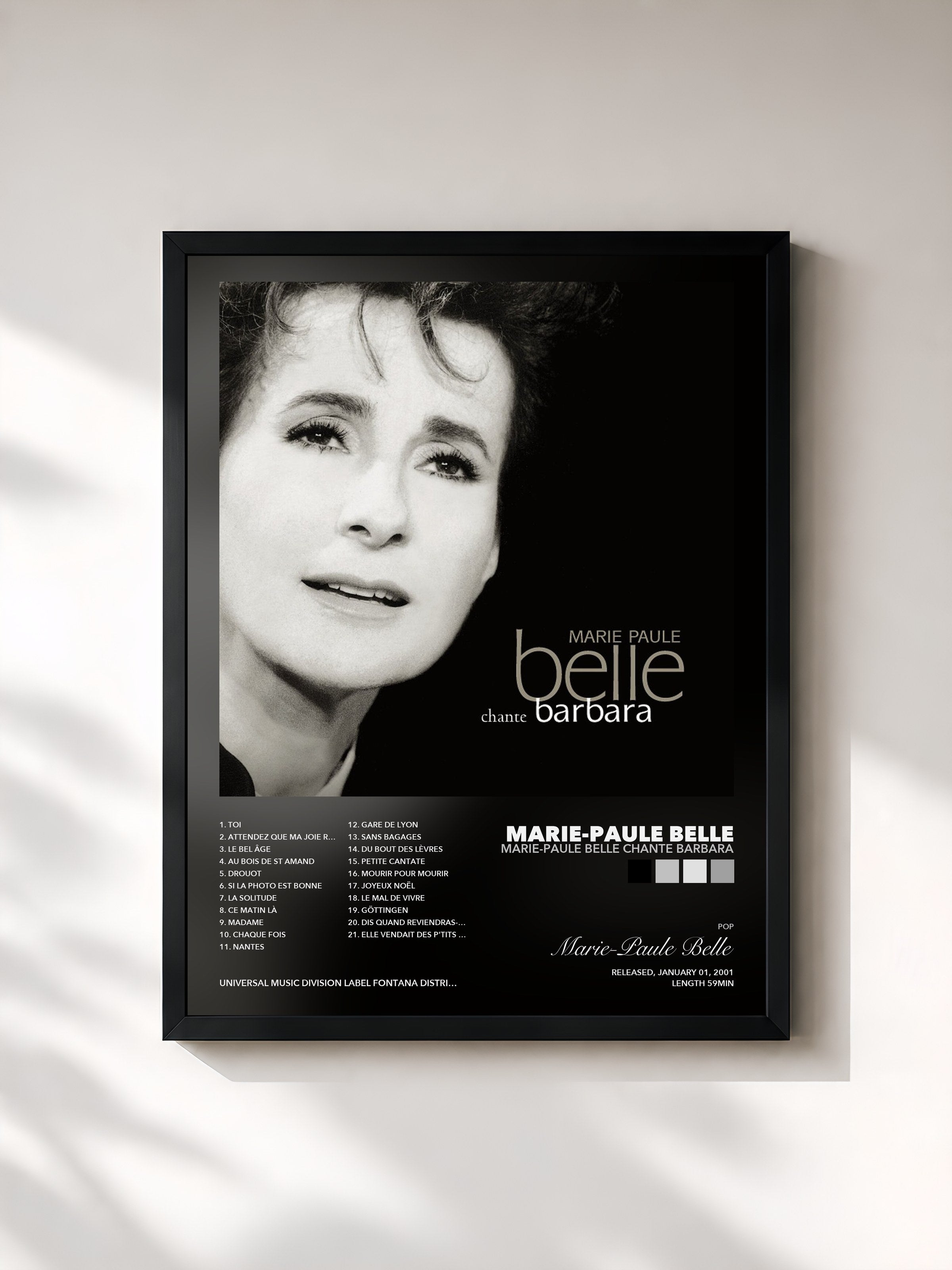 Tableau de l'album Marie-Paule Belle chante Barbara de Marie-Paule Belle, imprimé et encadré en France