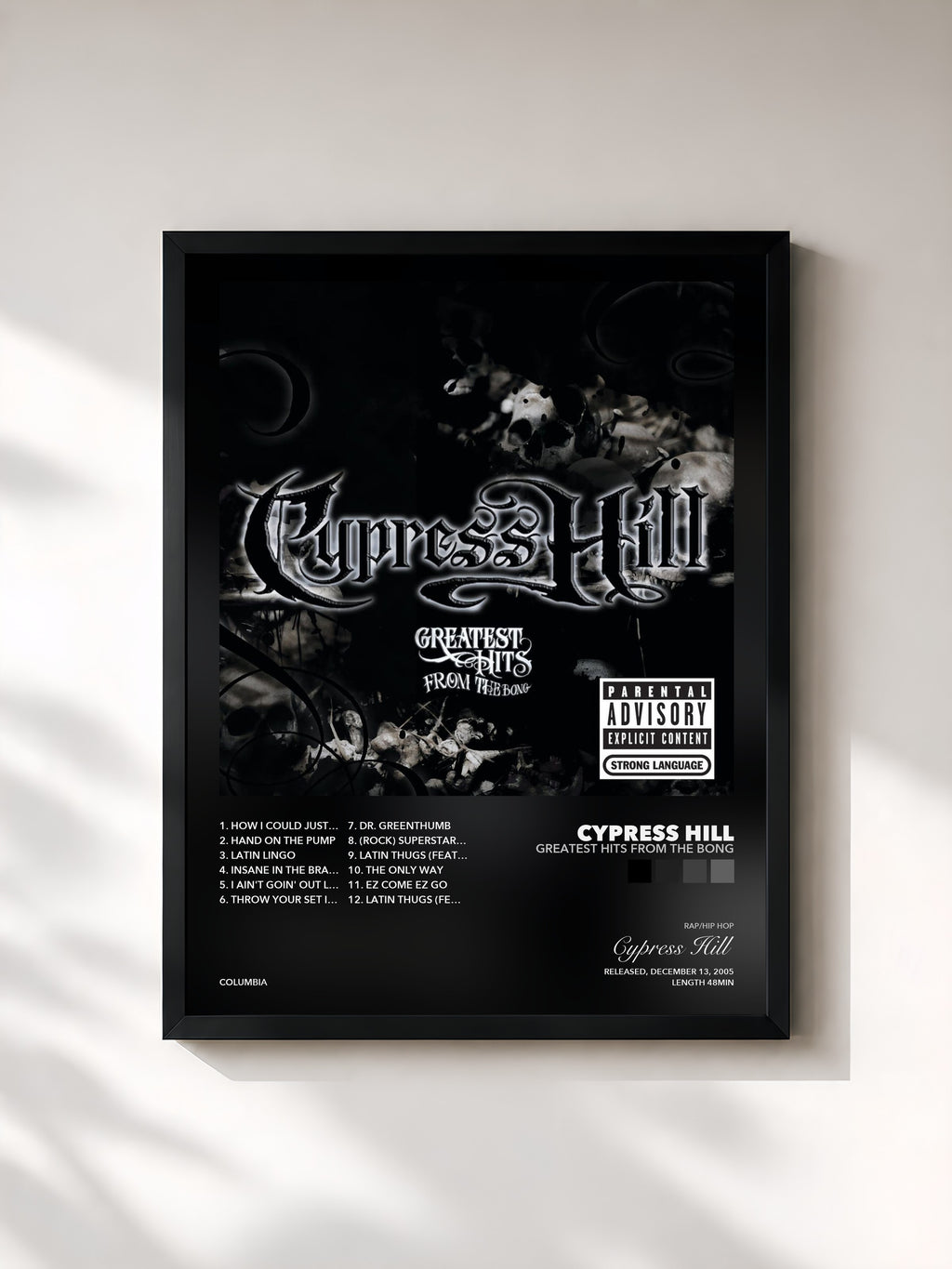 Tableau de l'album Greatest Hits From The Bong de Cypress Hill, imprimé et encadré en France