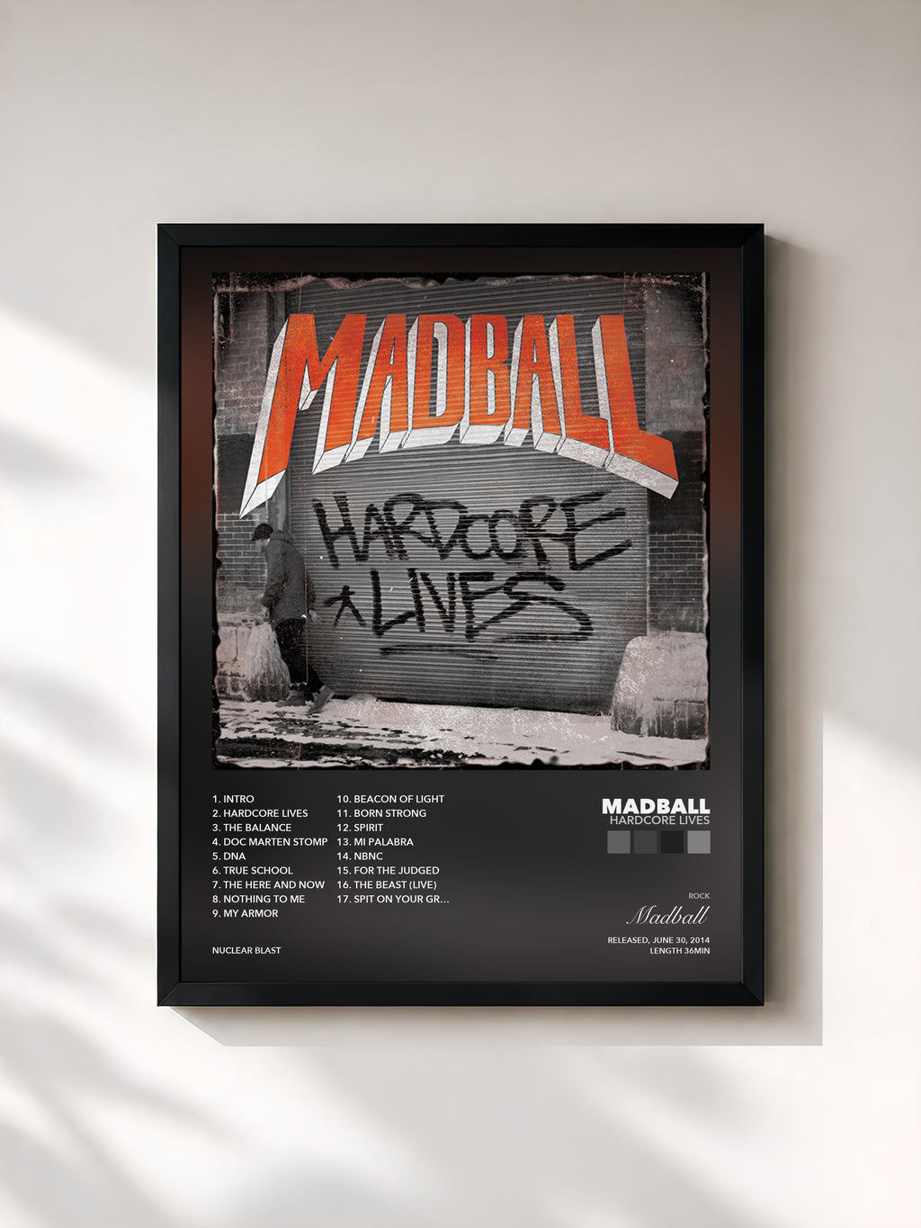 Tableau de l'album Hardcore Lives de Madball, imprimé et encadré en France