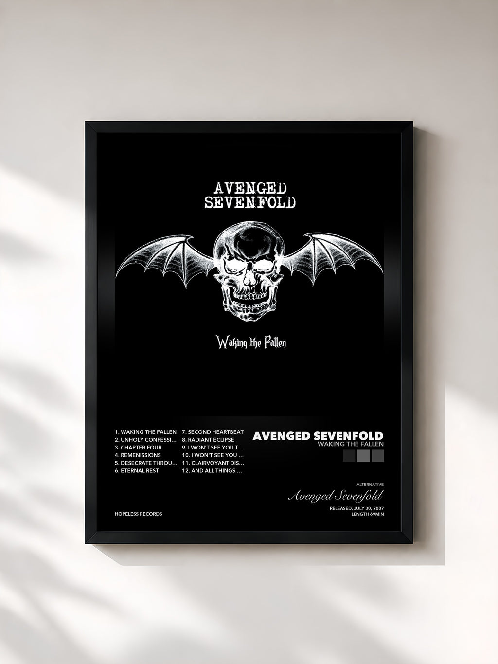 Tableau de l'album Waking The Fallen de Avenged Sevenfold, imprimé et encadré en France