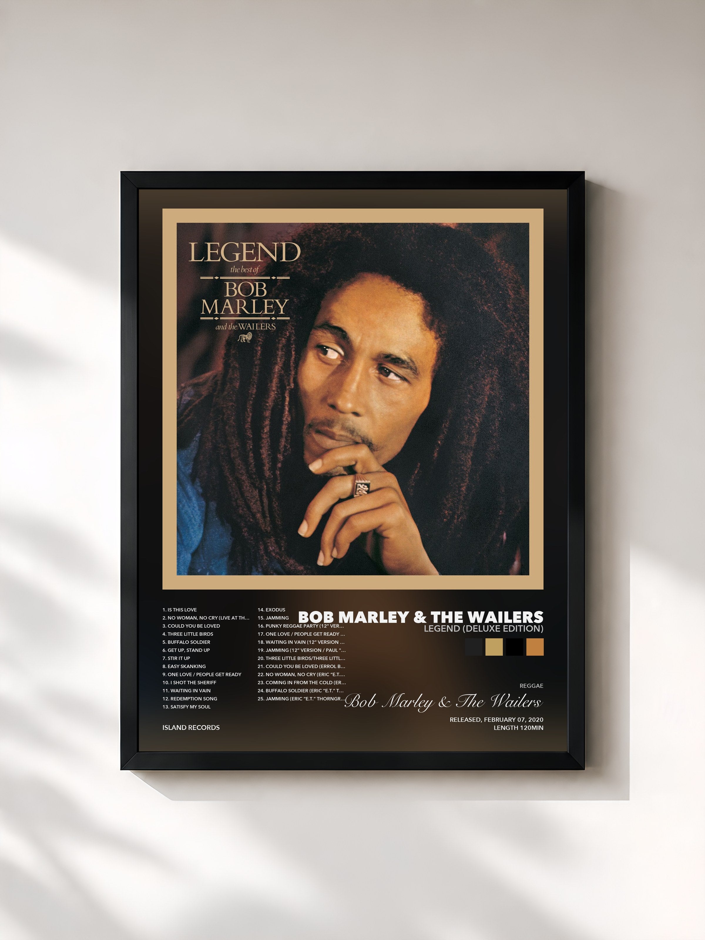 Tableau de l'album Legend (Deluxe Edition) de Bob Marley & The Wailers, imprimé et encadré en France