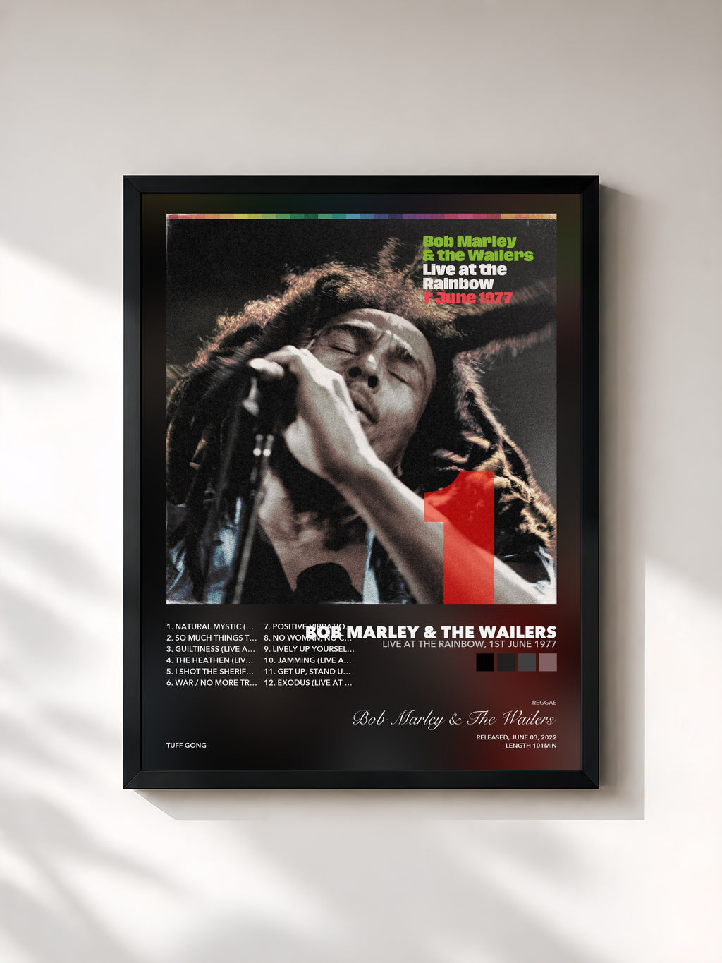 Tableau de l'album Live At The Rainbow, 1st June 1977 de Bob Marley & The Wailers, imprimé et encadré en France