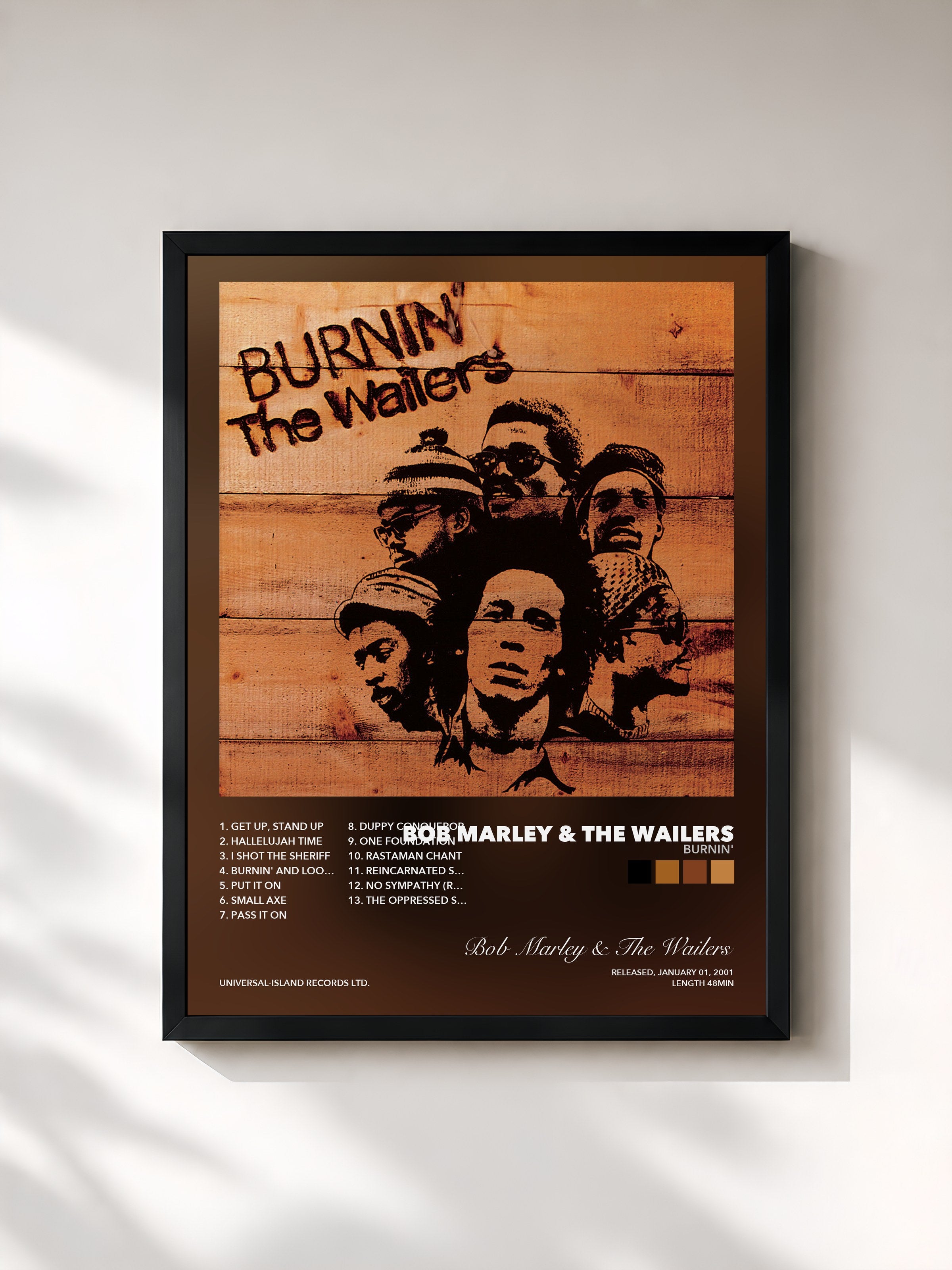 Tableau de l'album Burnin' de Bob Marley & The Wailers, imprimé et encadré en France