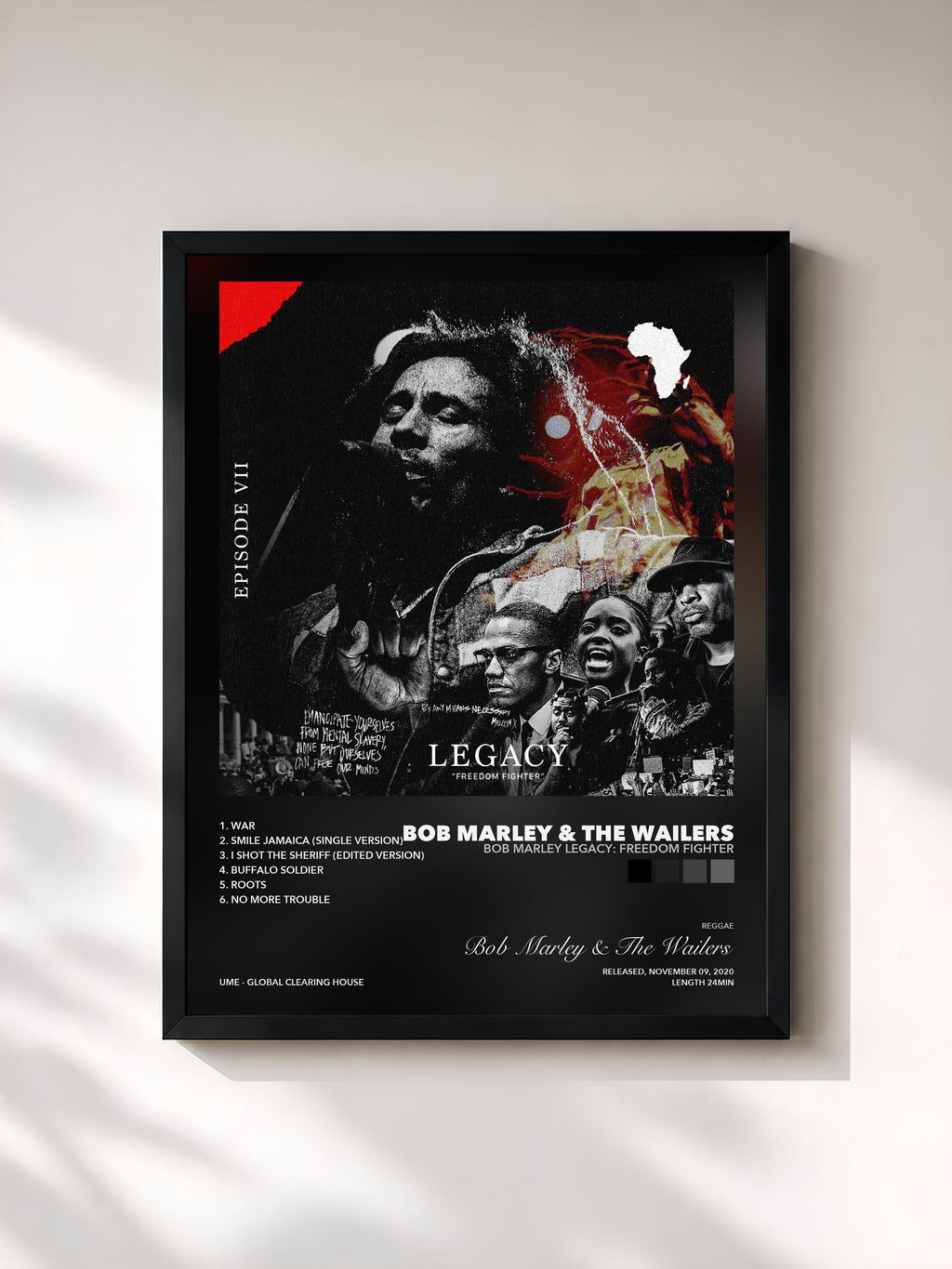 Tableau de l'album Bob Marley Legacy: Freedom Fighter de Bob Marley & The Wailers, imprimé et encadré en France