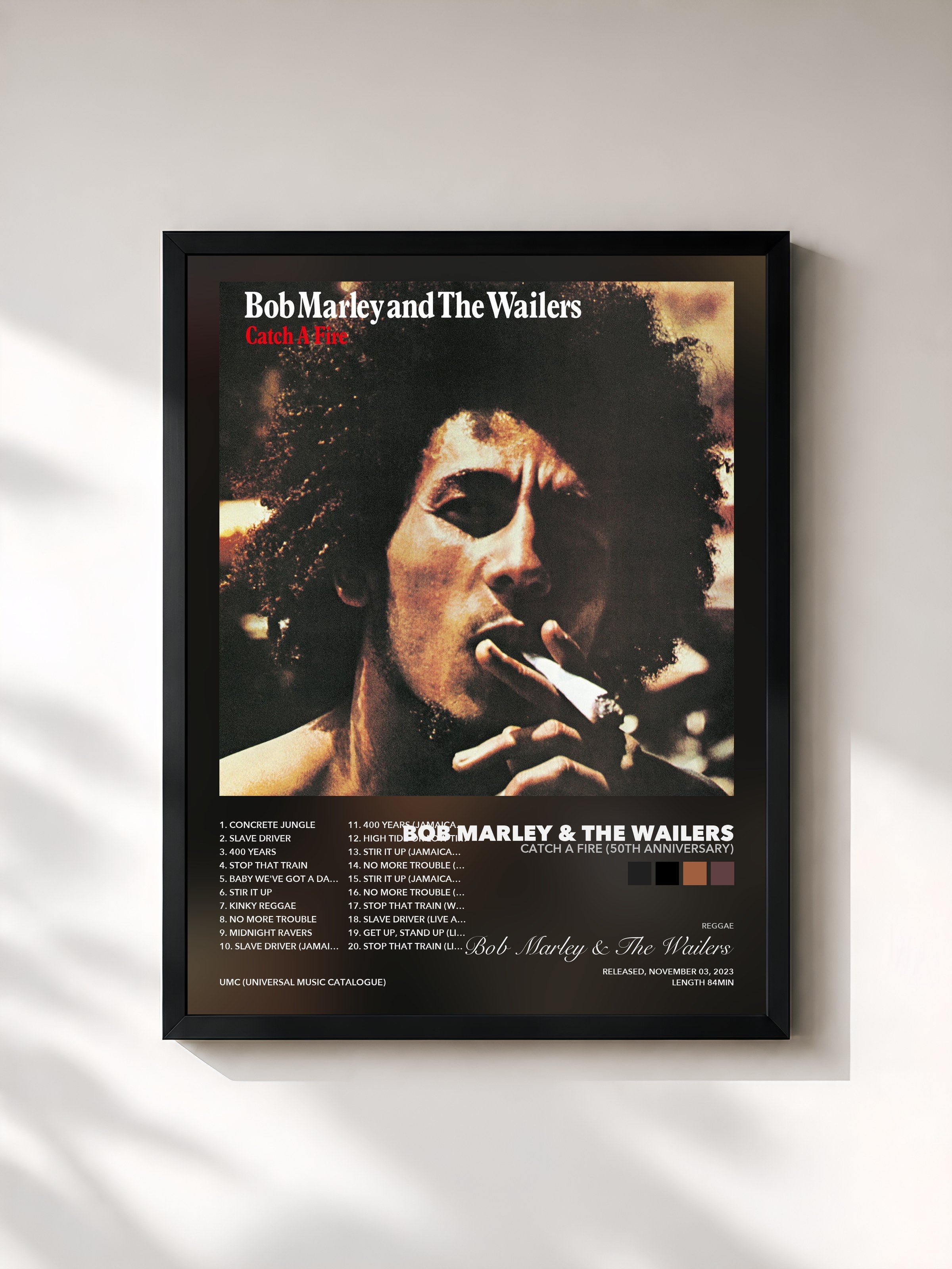 Tableau de l'album Catch A Fire (50th Anniversary) de Bob Marley & The Wailers, imprimé et encadré en France