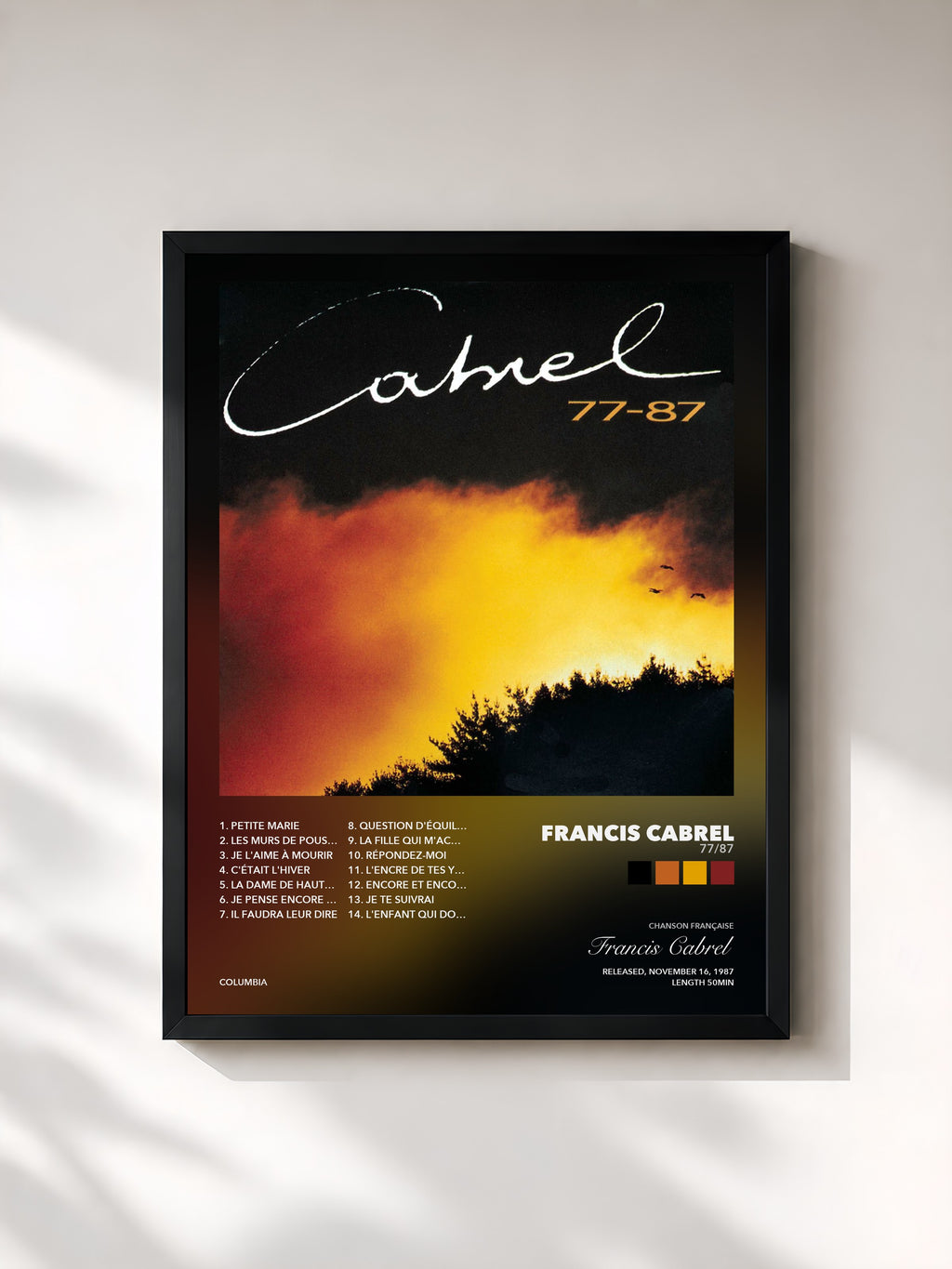 Tableau de l'album 77/87 de Francis Cabrel, imprimé et encadré en France