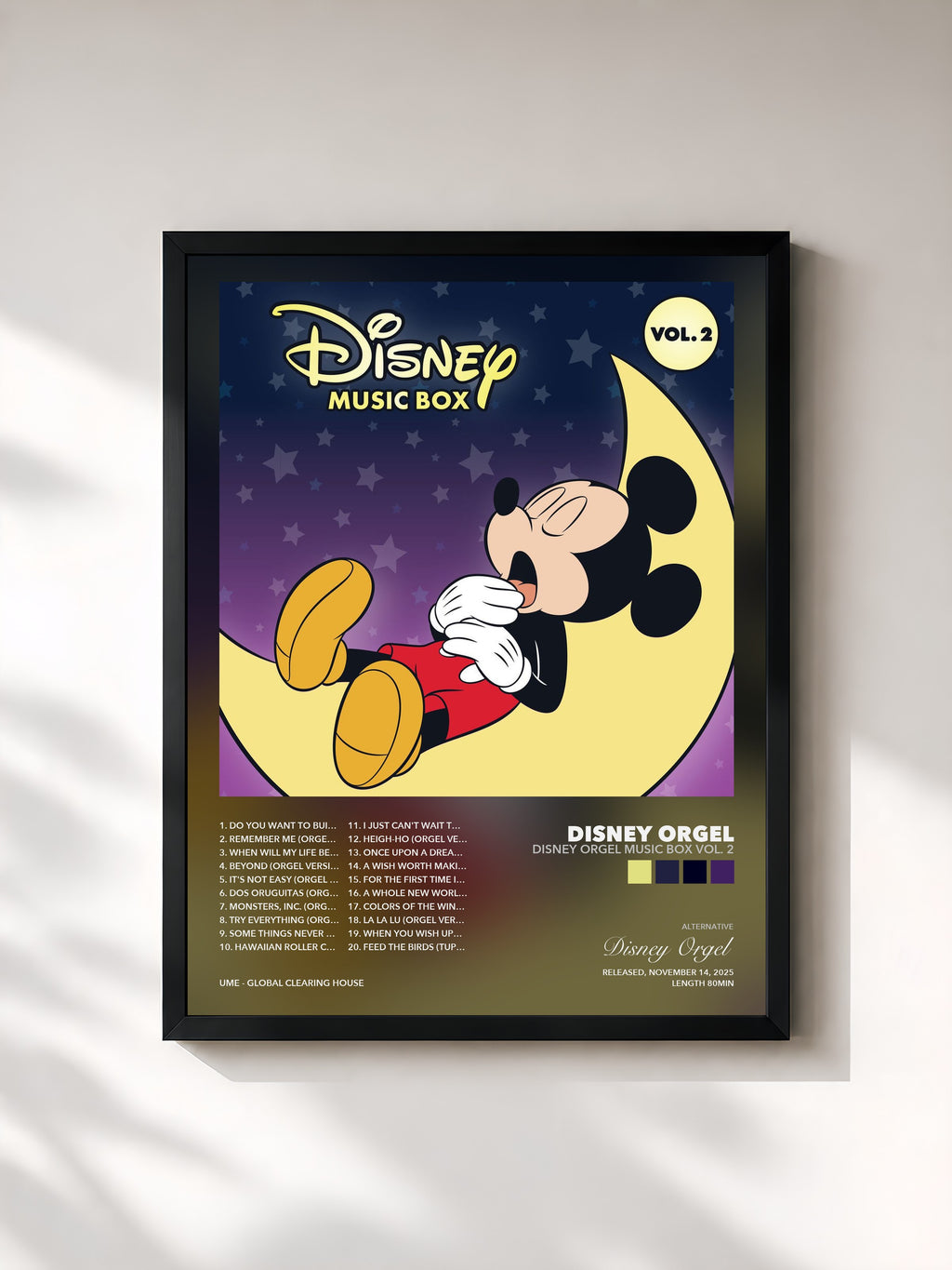 Tableau de l'album Disney Orgel Music Box Vol. 2 de Disney Orgel, imprimé et encadré en France