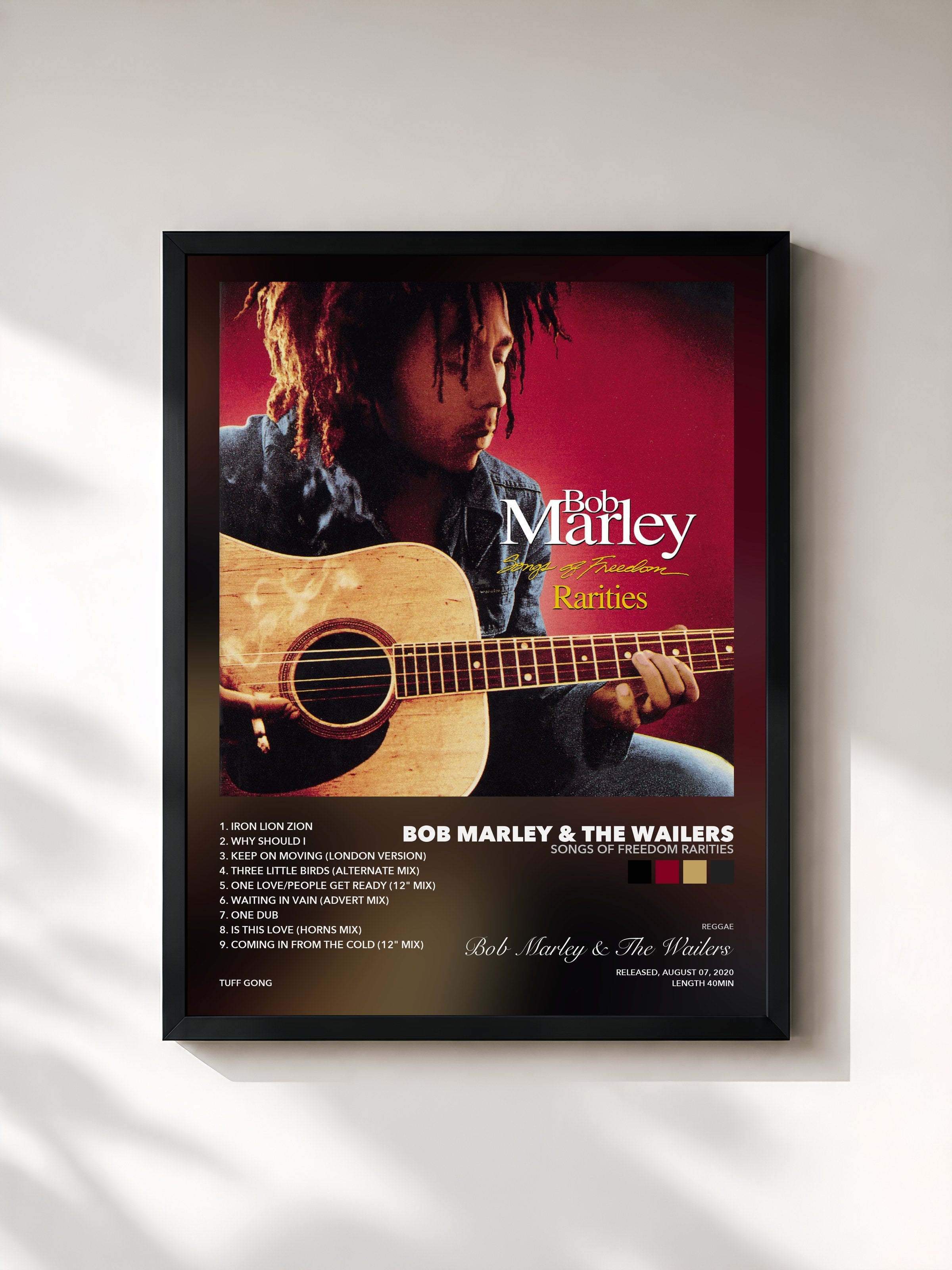 Tableau de l'album Songs Of Freedom Rarities de Bob Marley & The Wailers, imprimé et encadré en France