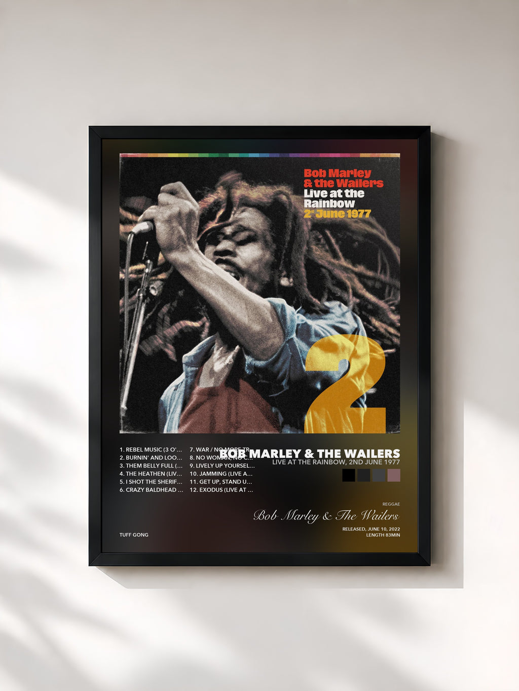 Tableau de l'album Live At The Rainbow, 2nd June 1977 de Bob Marley & The Wailers, imprimé et encadré en France