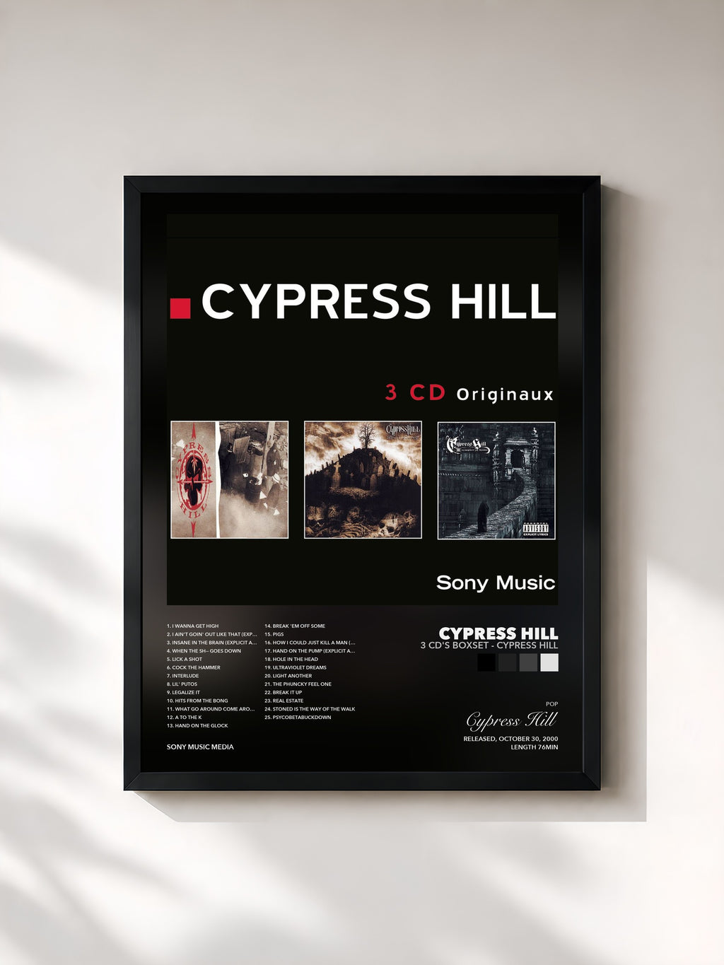 Tableau de l'album 3 CD's Boxset - Cypress Hill de Cypress Hill, imprimé et encadré en France