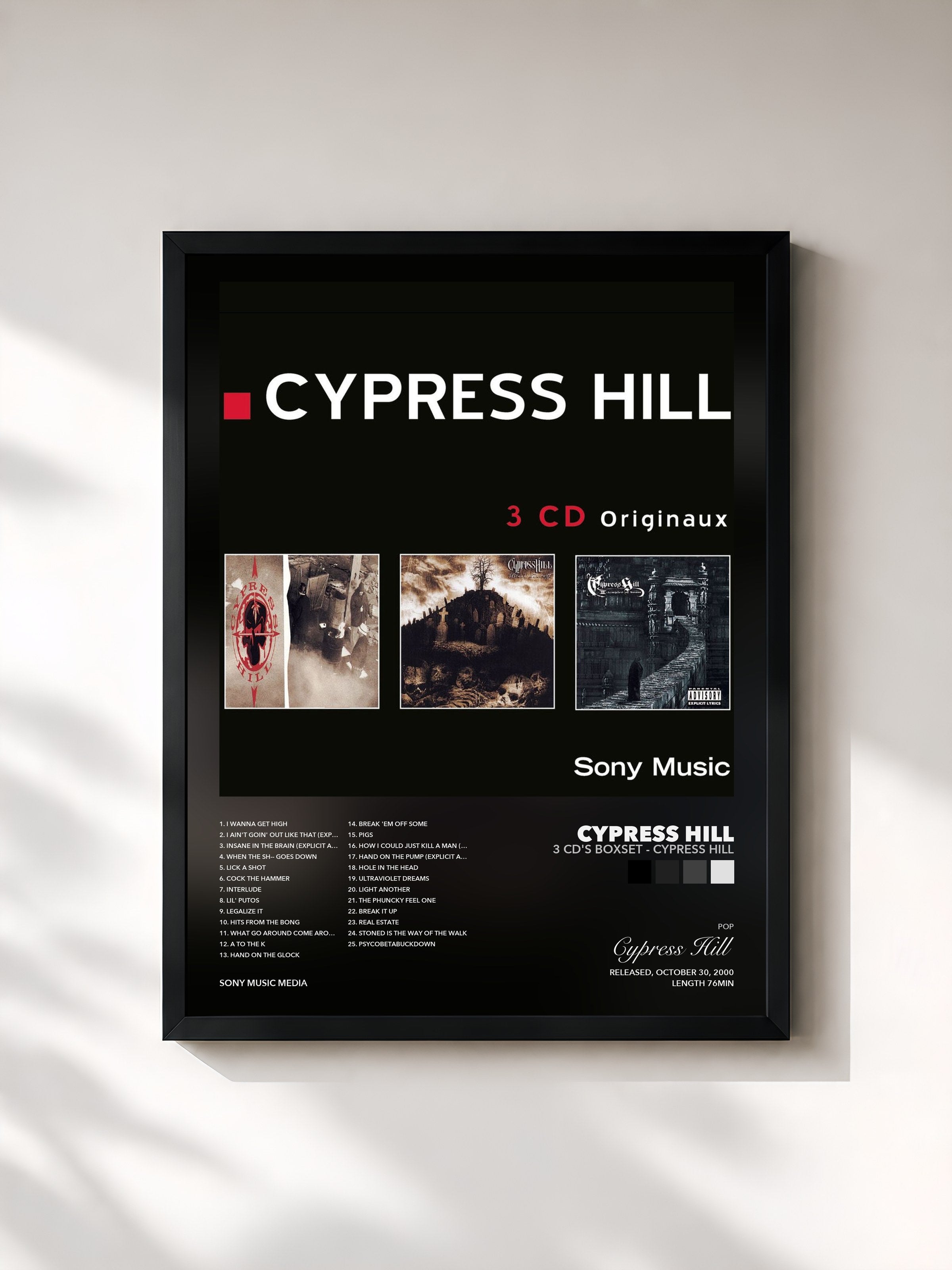 Tableau de l'album 3 CD's Boxset - Cypress Hill de Cypress Hill, imprimé et encadré en France