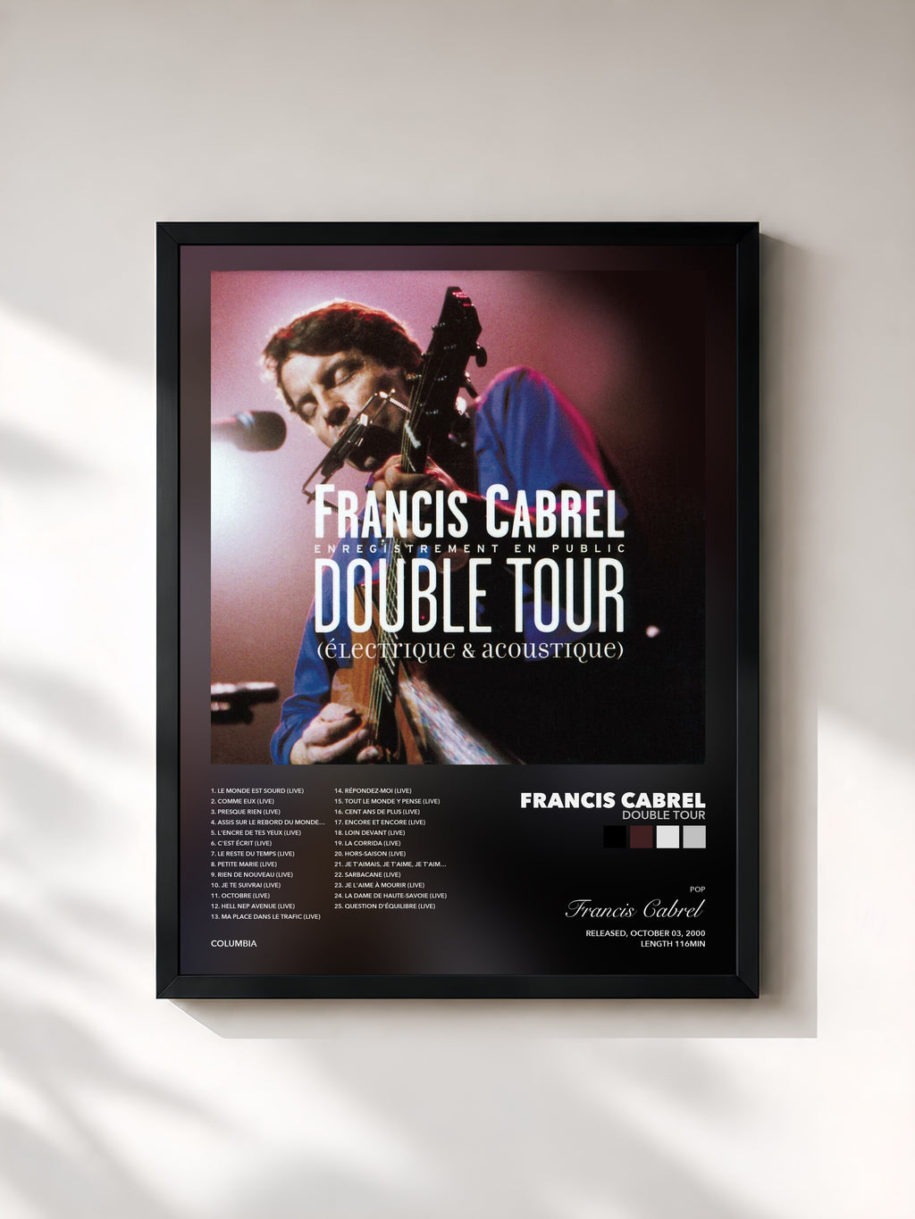 Tableau de l'album Double Tour de Francis Cabrel, imprimé et encadré en France