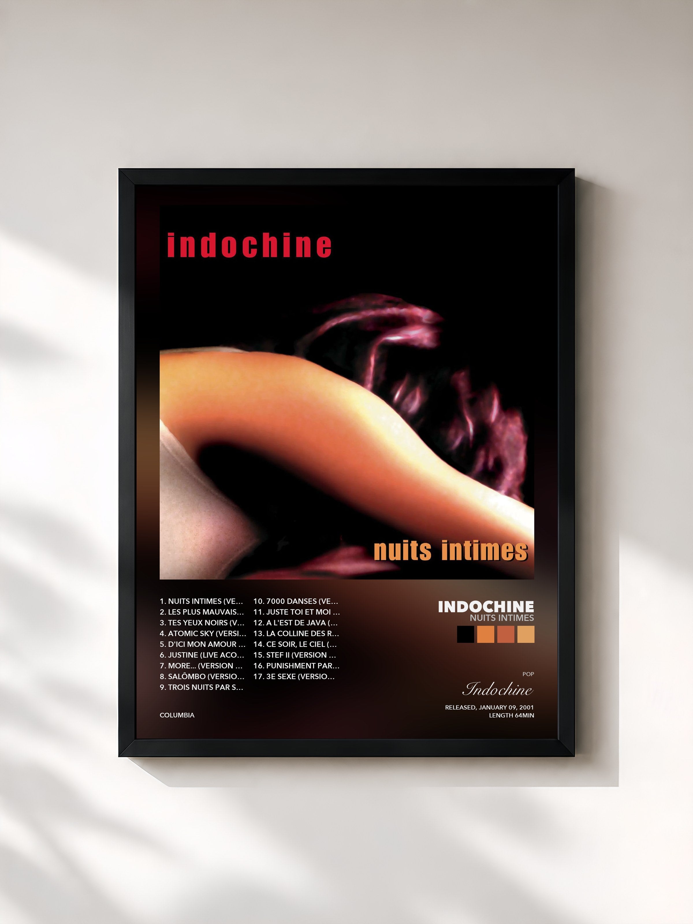 Tableau de l'album Nuits intimes de Indochine, imprimé et encadré en France