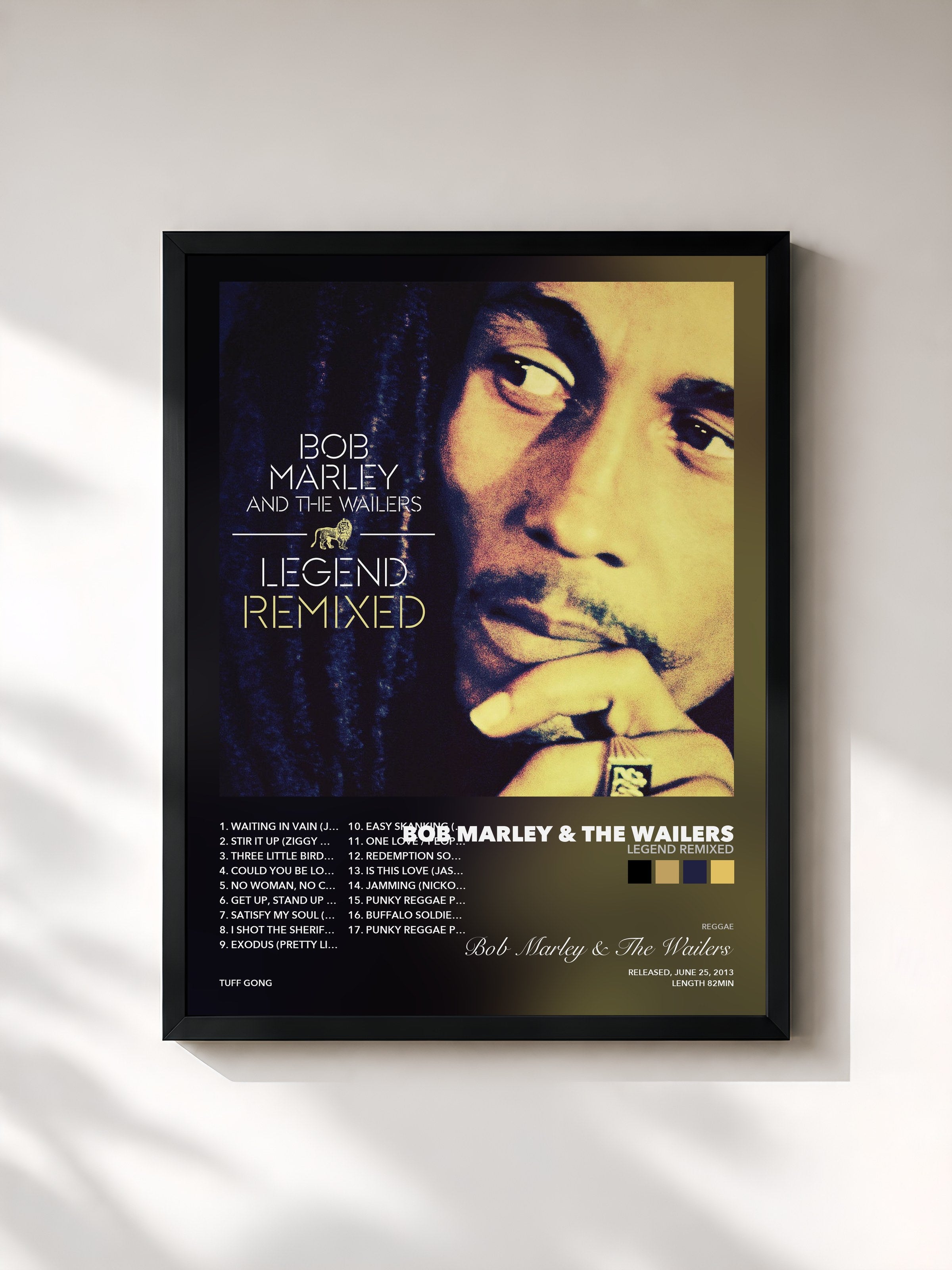Tableau de l'album Legend Remixed de Bob Marley & The Wailers, imprimé et encadré en France