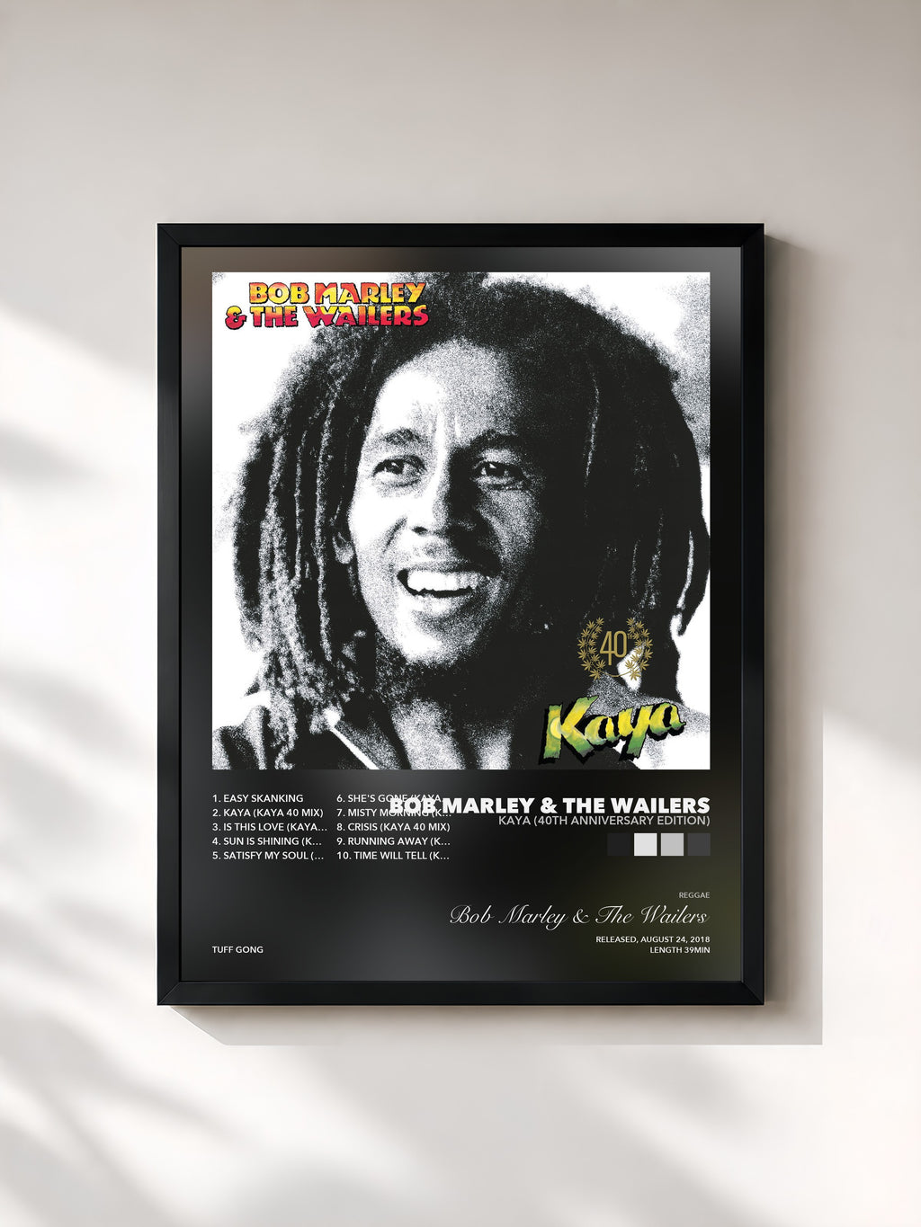Tableau de l'album Kaya (40th Anniversary Edition) de Bob Marley & The Wailers, imprimé et encadré en France