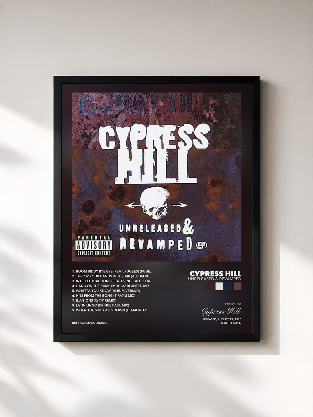 Tableau de l'album Unreleased & Revamped de Cypress Hill, imprimé et encadré en France