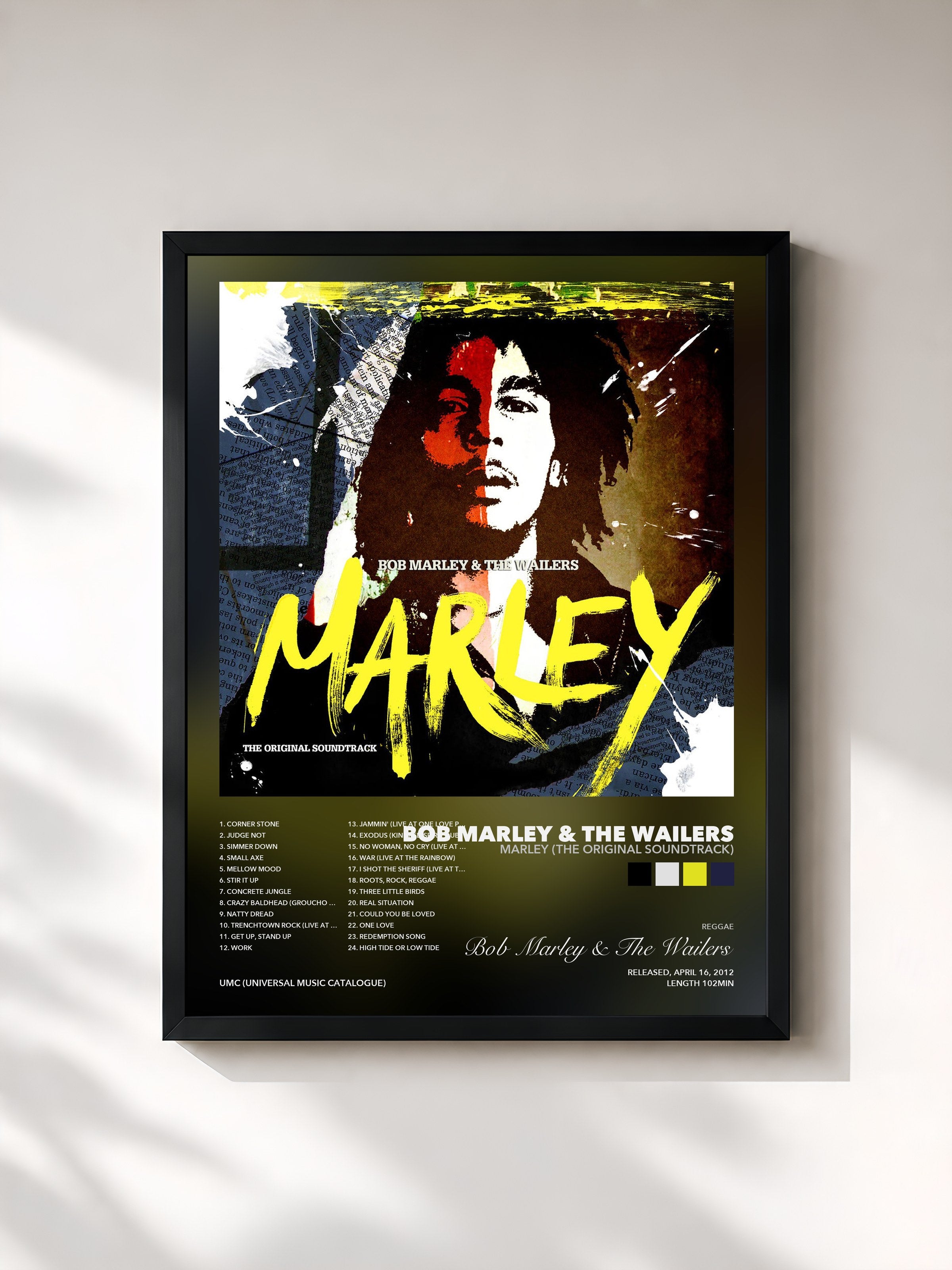 Tableau de l'album Marley (The Original Soundtrack) de Bob Marley & The Wailers, imprimé et encadré en France