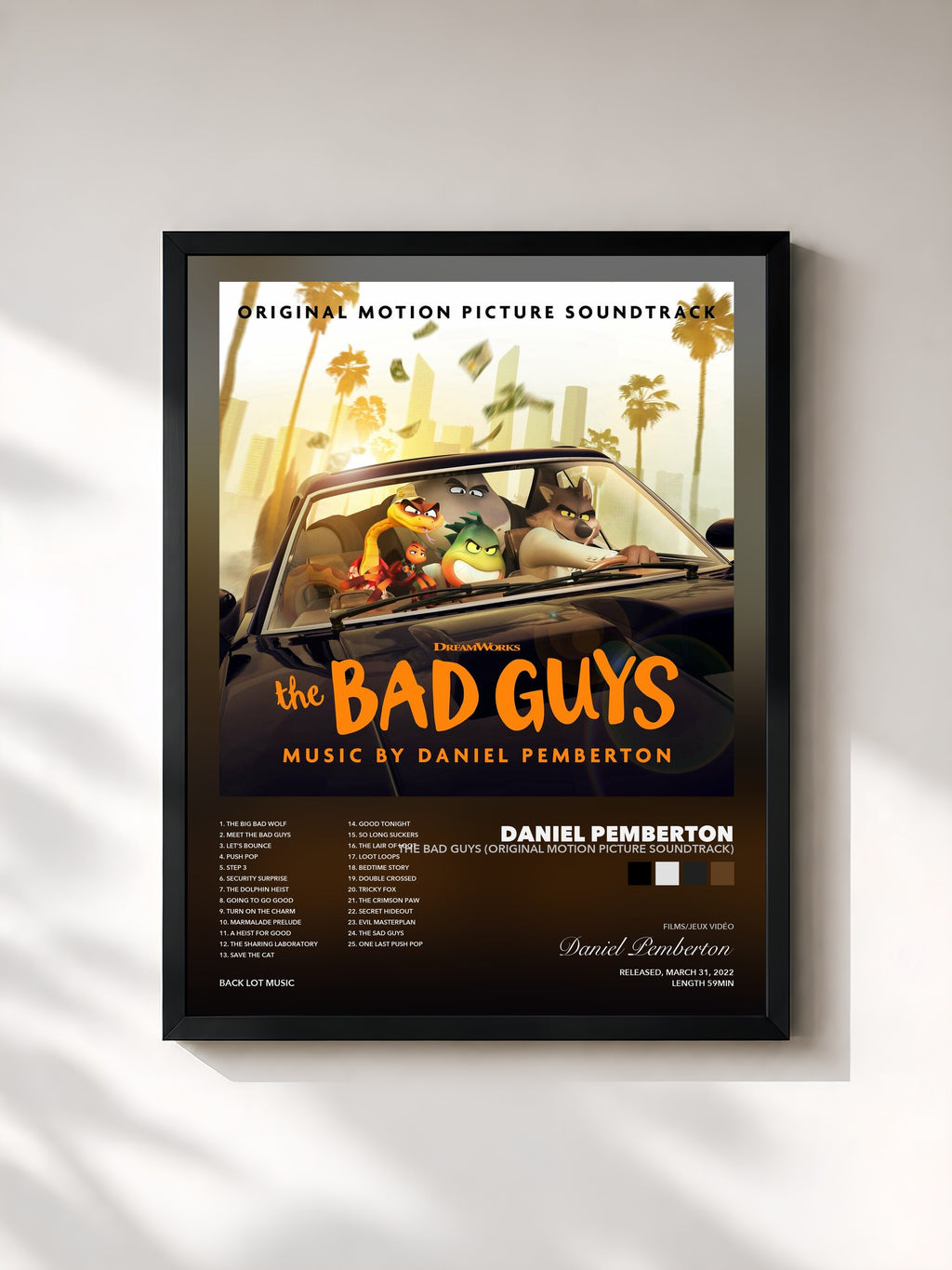 Tableau de l'album The Bad Guys (Original Motion Picture Soundtrack) de Daniel Pemberton, imprimé et encadré en France