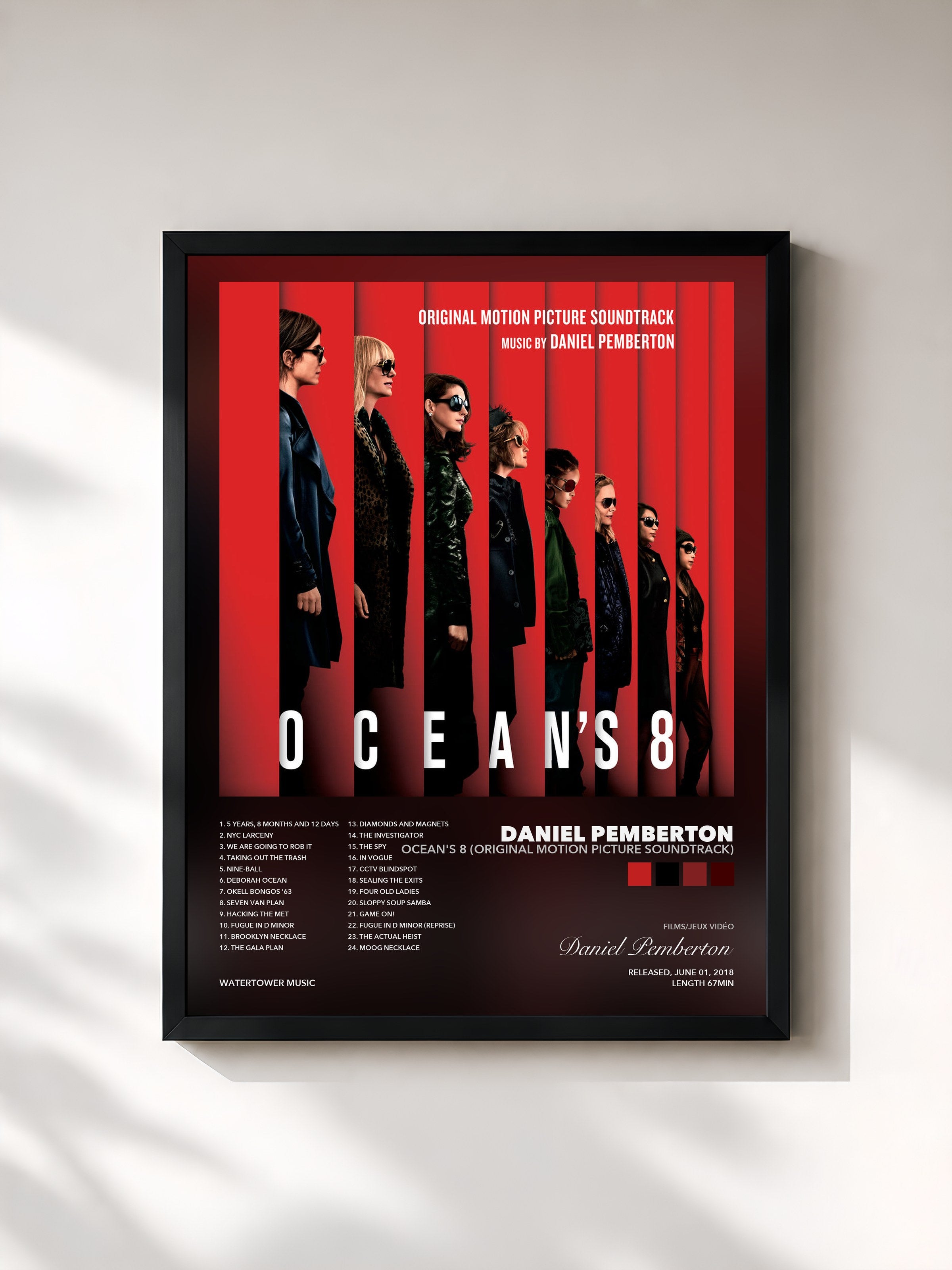 Tableau de l'album Ocean's 8 (Original Motion Picture Soundtrack) de Daniel Pemberton, imprimé et encadré en France