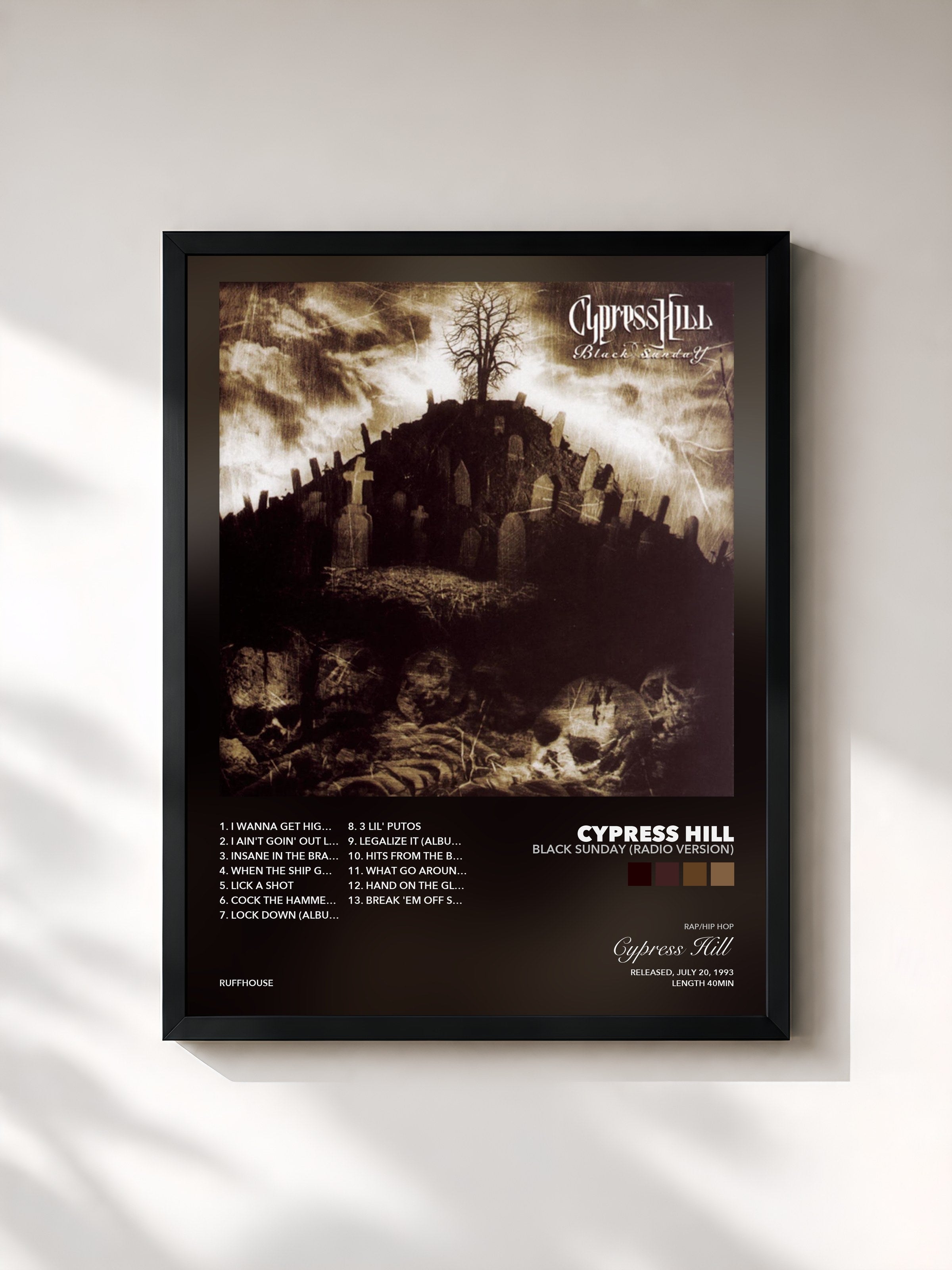 Tableau de l'album Black Sunday (Radio Version) de Cypress Hill, imprimé et encadré en France