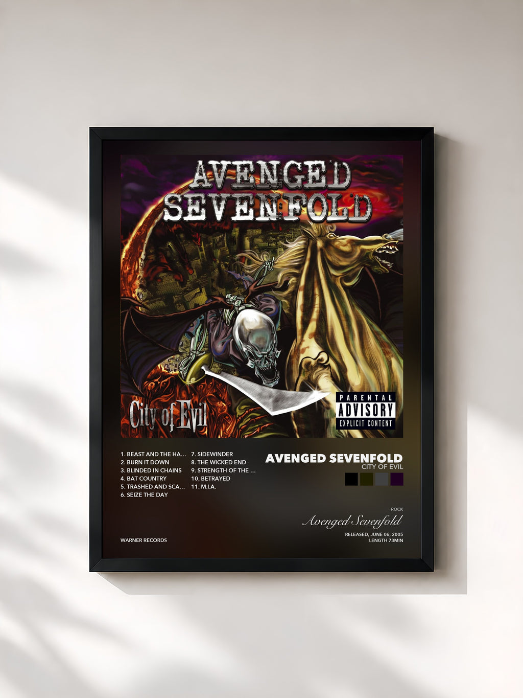 Tableau de l'album City of Evil de Avenged Sevenfold, imprimé et encadré en France